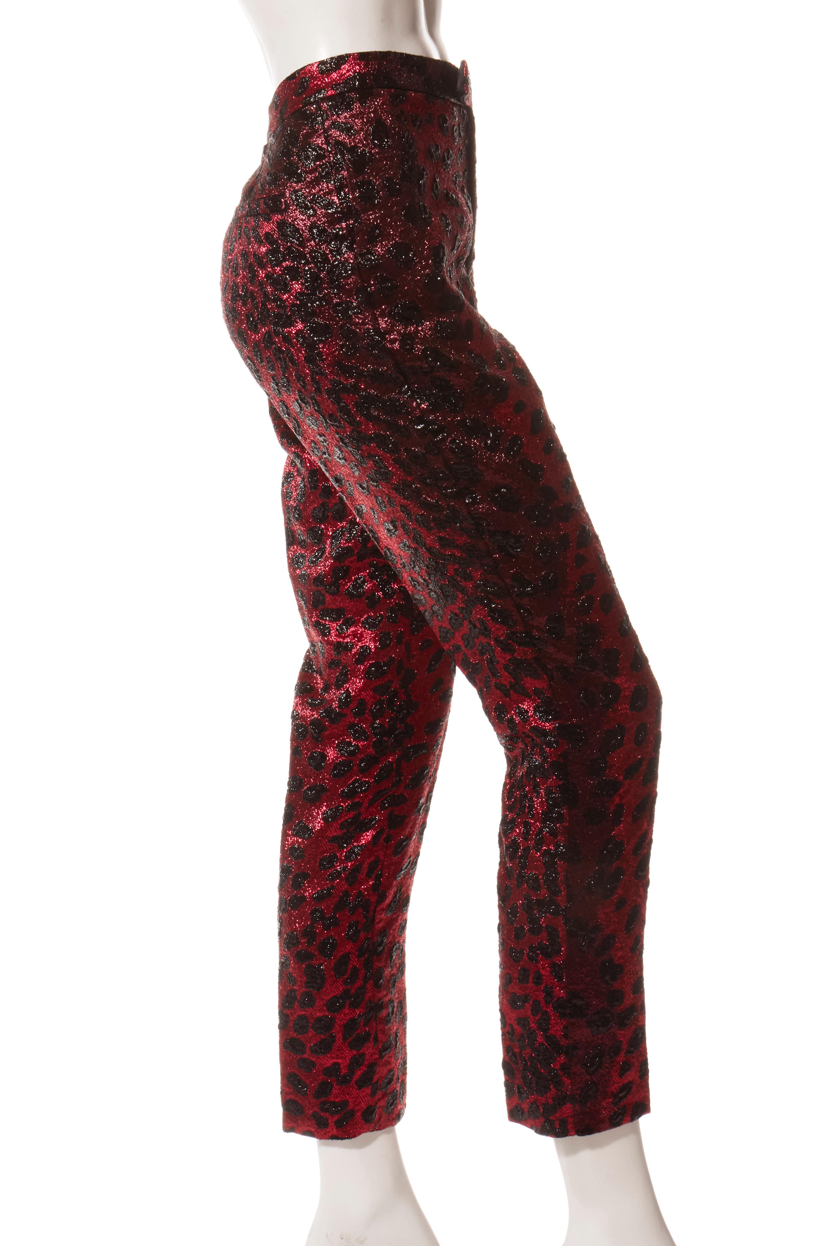 Libertine FW 2019 Metallic Leopard Jacquard Suit Red & Black Handmade Size S For Sale 5