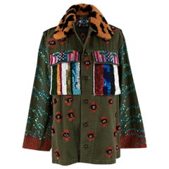 Libertine Green Embellished Army Jacket With Fur Collar - Size M/L