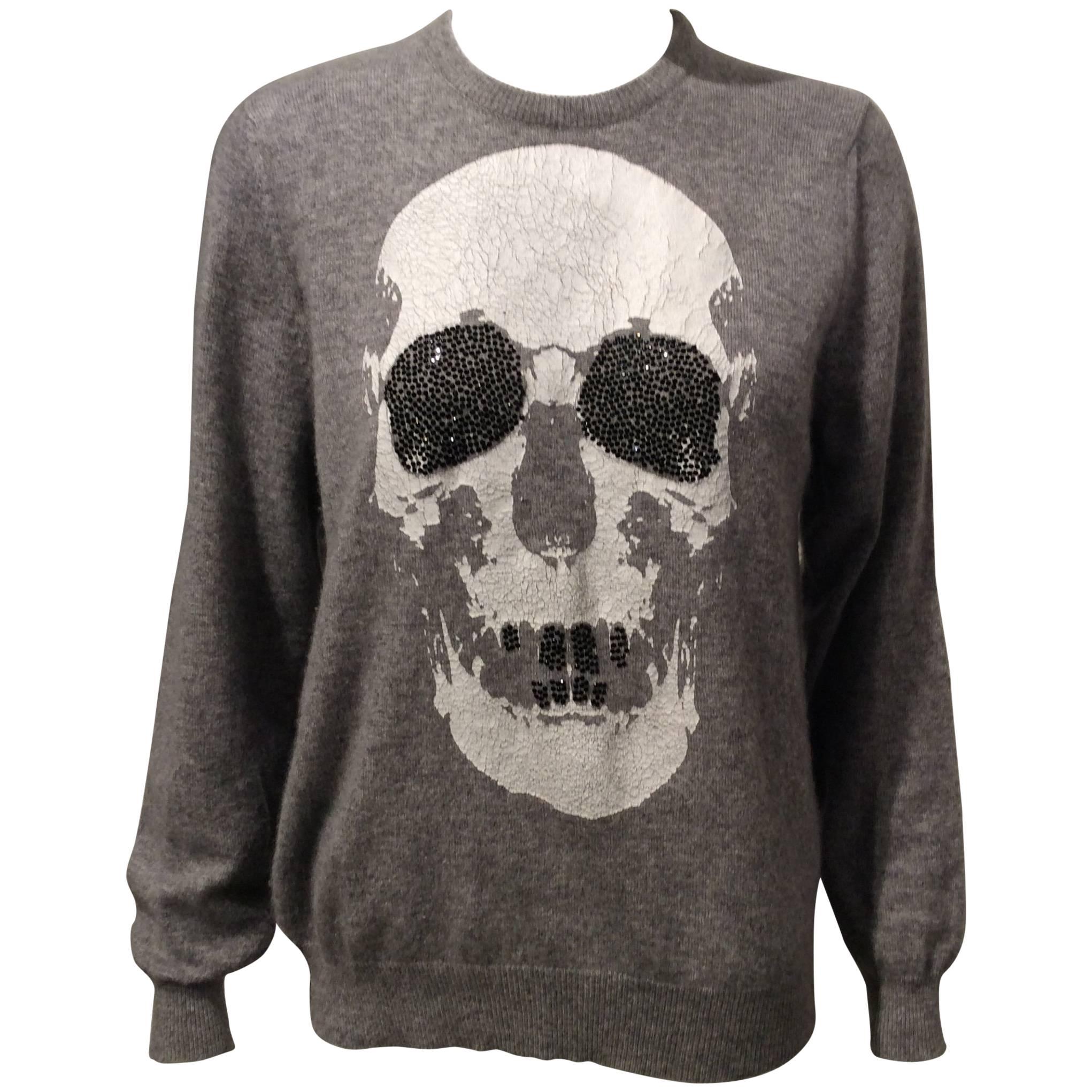 Libertine Grey Crew Neck Long Sleeves Cashmere Crystal Skull Sweater Sz M