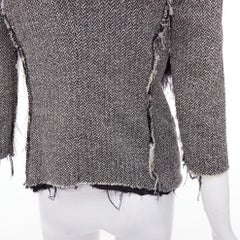 LIBERTINE handmade black white feather collar herringbone tweed jacket