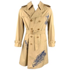 LIBERTINE Size 40 Khaki Hand Painted Cotton Classic Double Breasted Trenchcoat