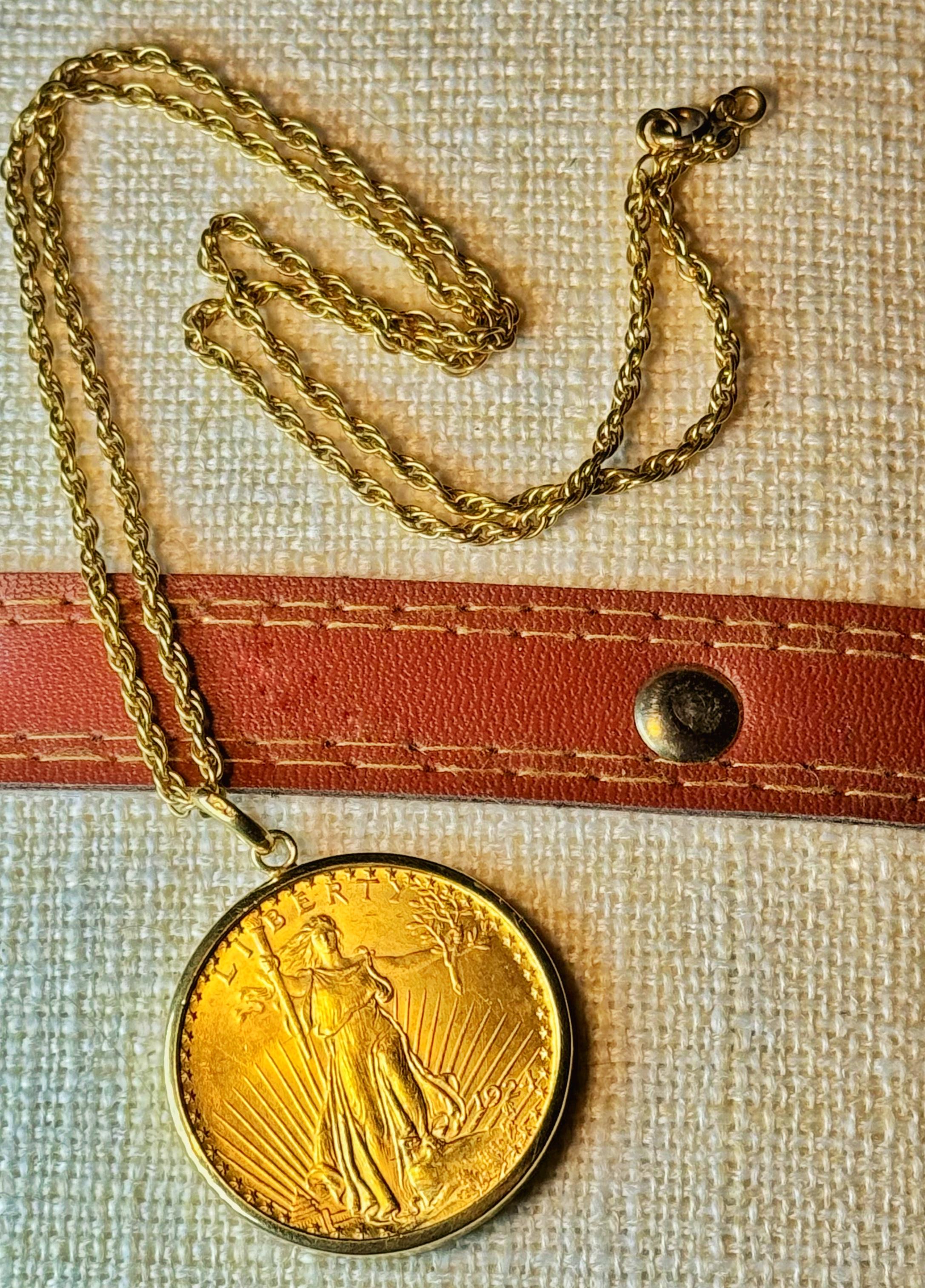 Women's or Men's Liberty 1 oz 18K & 22K Gold American Eagle Coin Pendant 20 Dollars