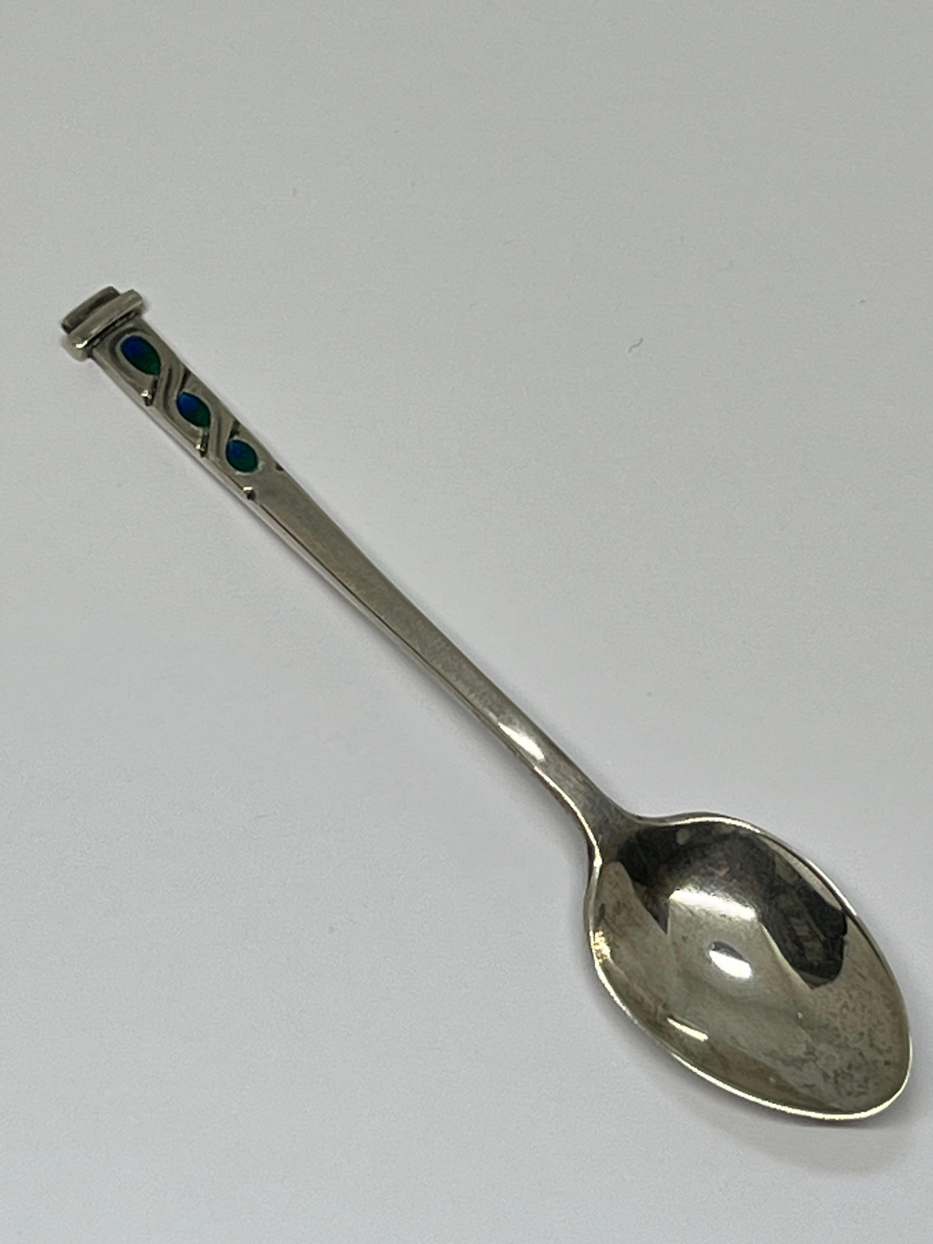 Sterling Silver Liberty, a Fine & Rare Set of Six Art Deco Silver & Enamel Cased Coffee Spoons