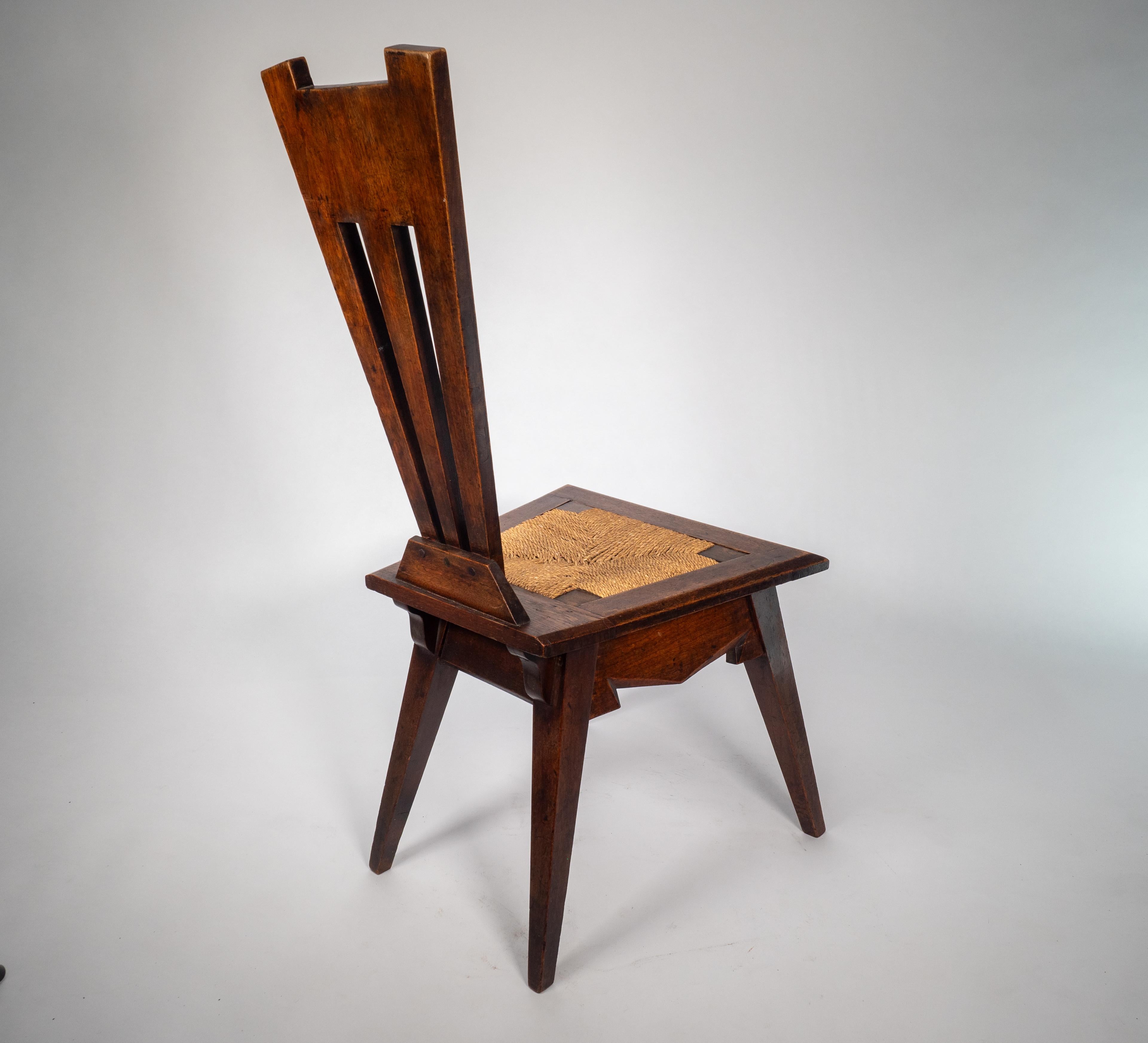 Walnut Liberty and Co. An Arts and Crafts Wiclif rush seat side chair. For Sale