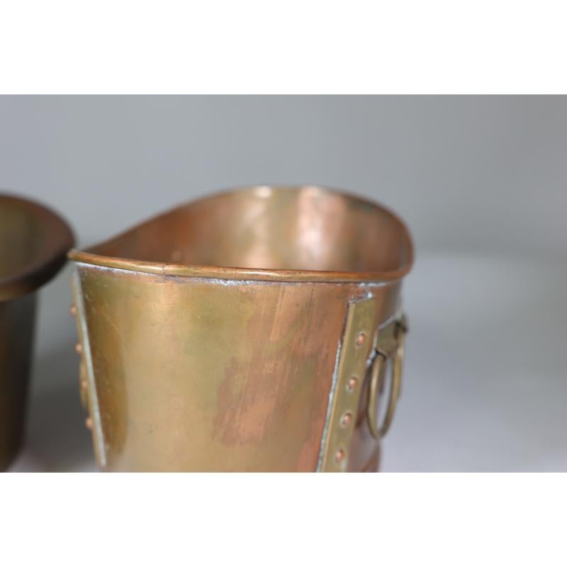 Liberty and Co. A brass Arts and Crafts boat shaped champagne bucket. For Sale 6
