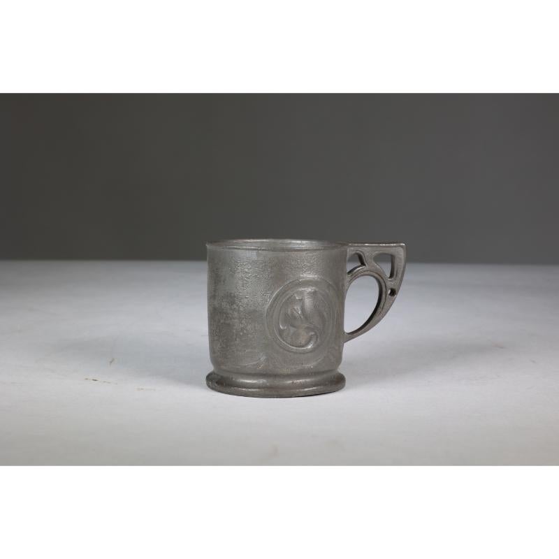 English Liberty & Co Stamped Made in England Tudric Arts & Crafts pewter Christening mug For Sale