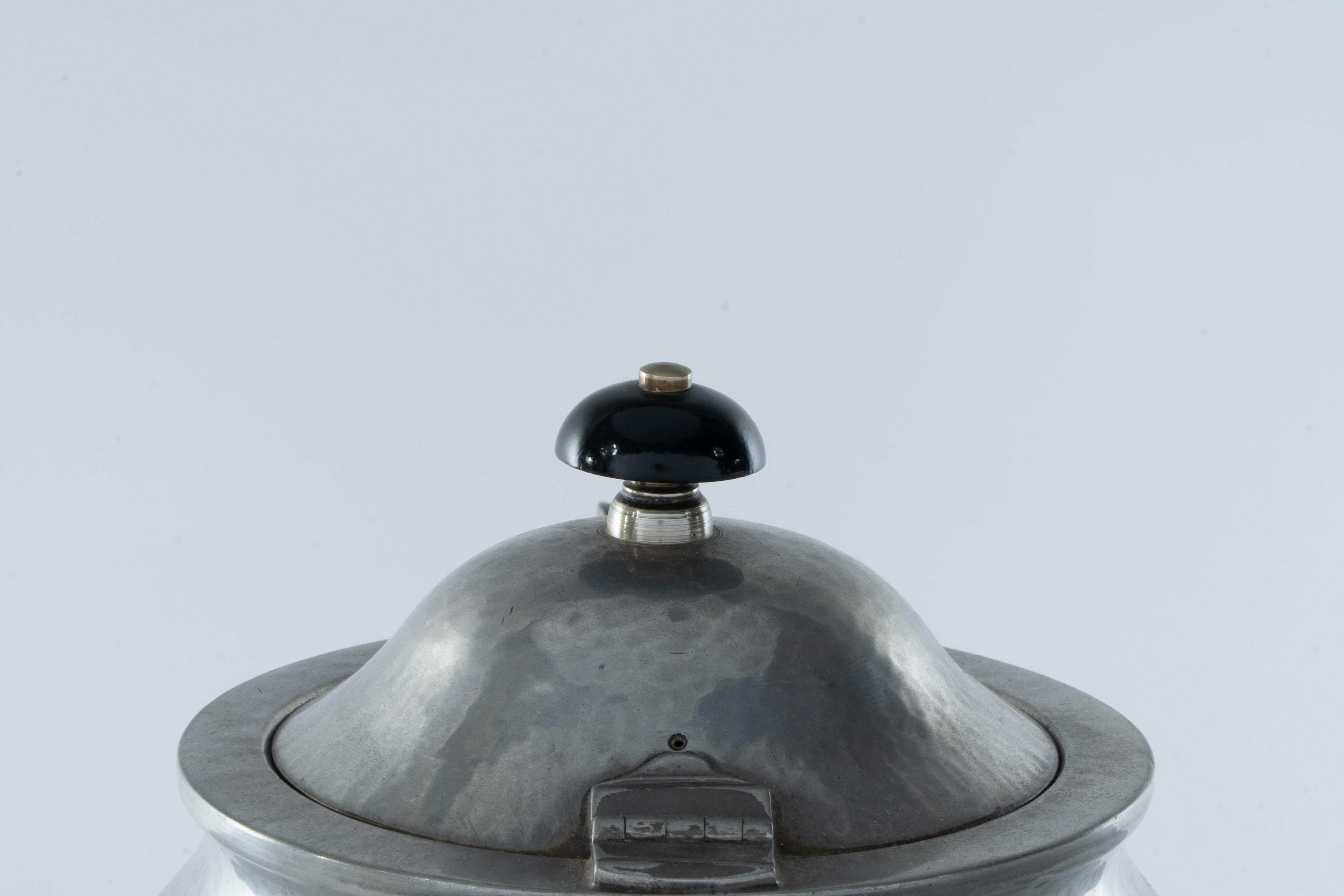Pewter Liberty and Co. An Arts and Crafts six piece pewter tudric tea set For Sale