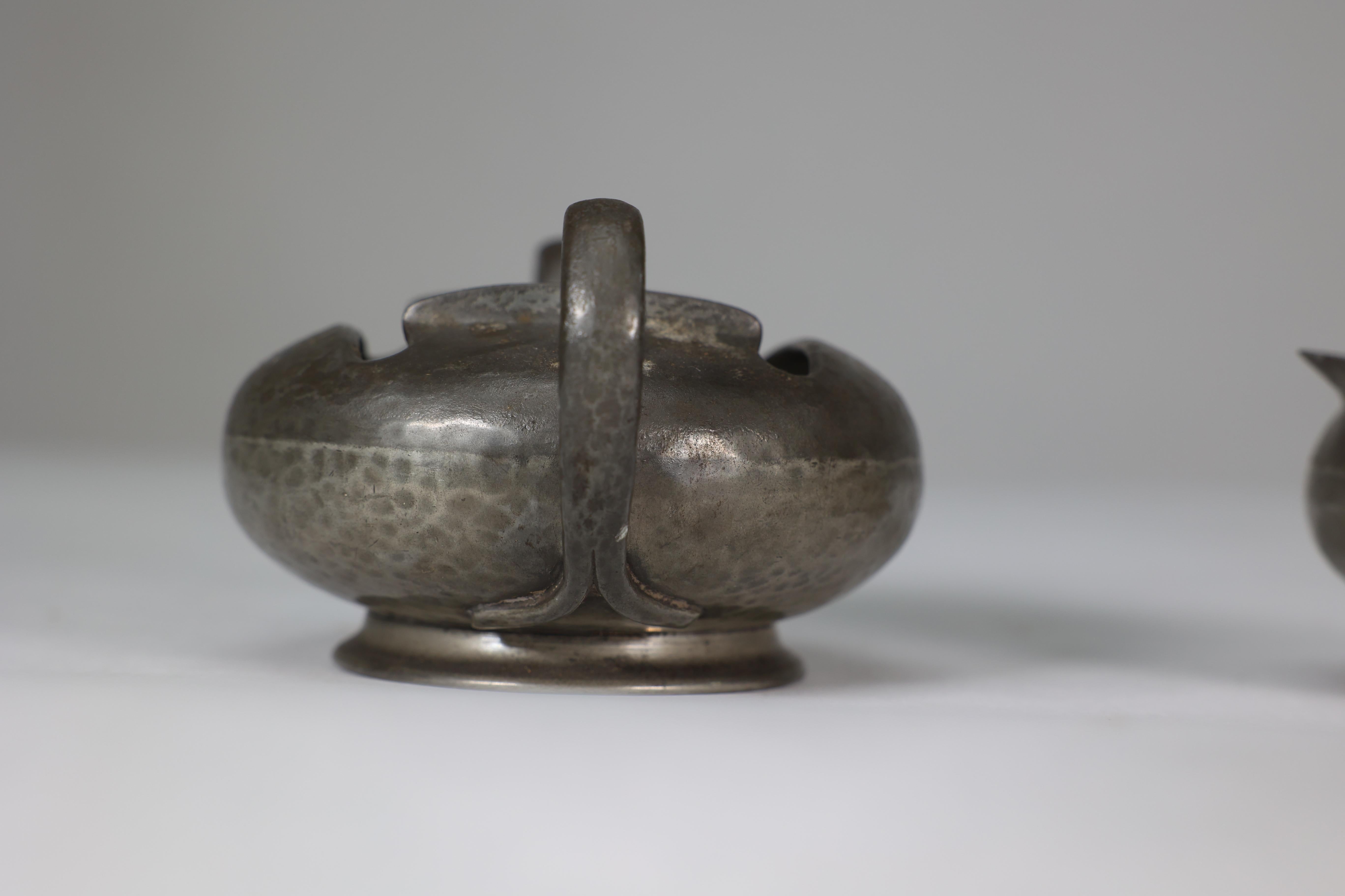 Liberty and Co. An English Pewter 0966 Arts and Crafts milk and sugar bowl For Sale 10