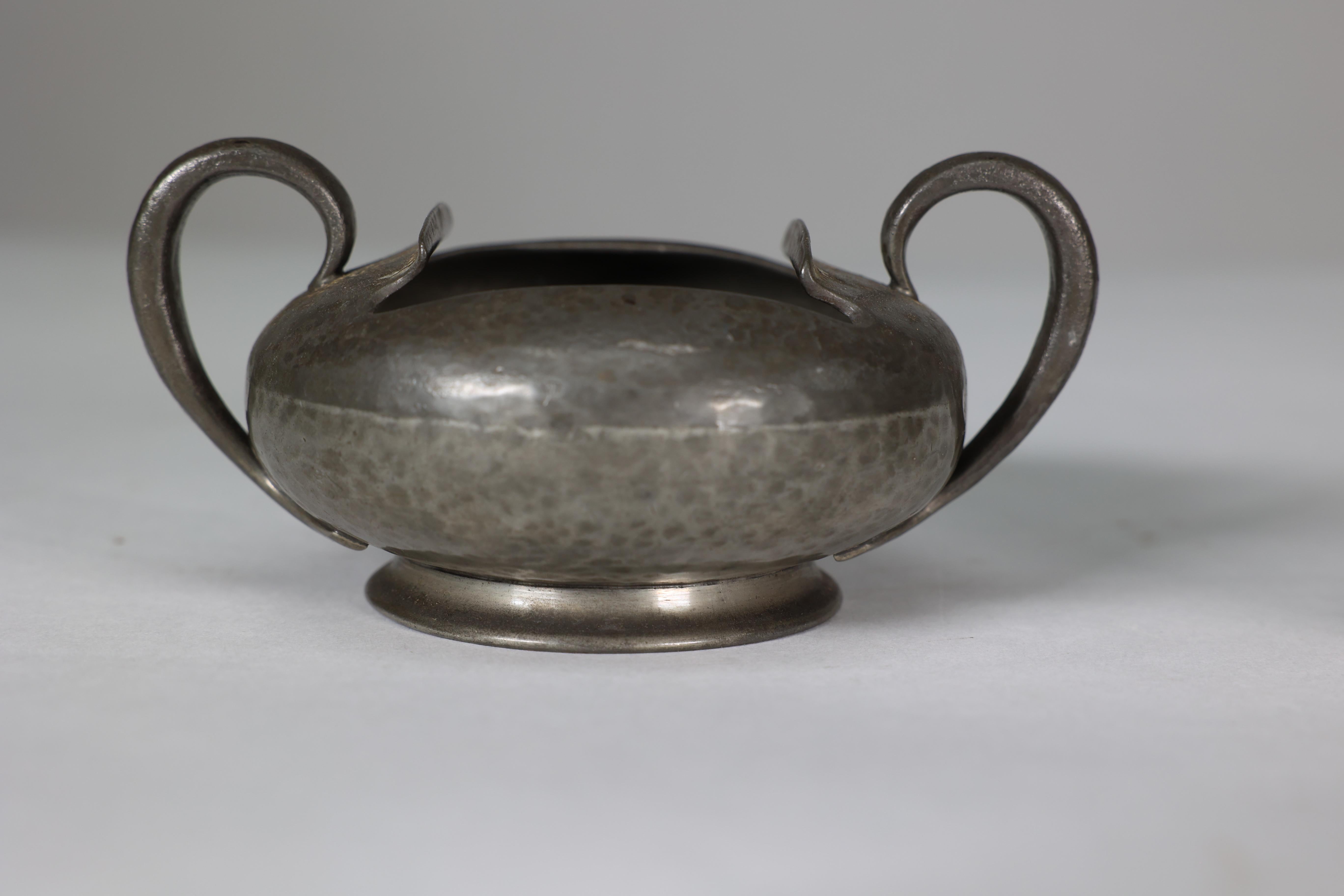 Liberty and Co. An English Pewter 0966 Arts and Crafts milk and sugar bowl For Sale 12