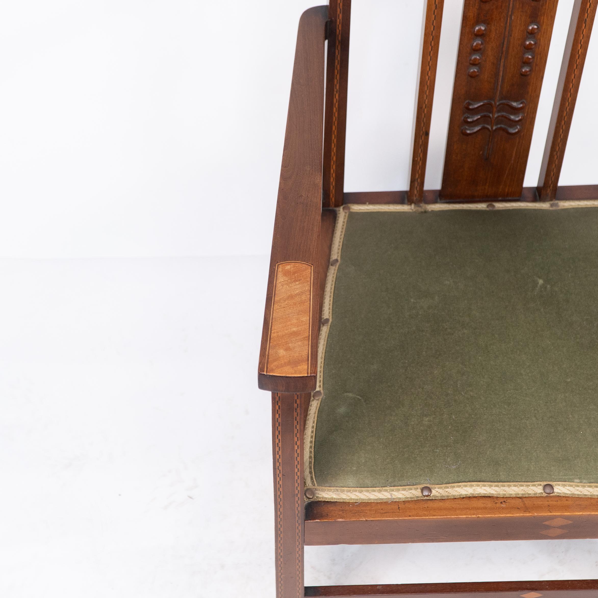 Liberty and Co attri, An Arts and Crafts mahogany and Inlaid Armchair For Sale 3