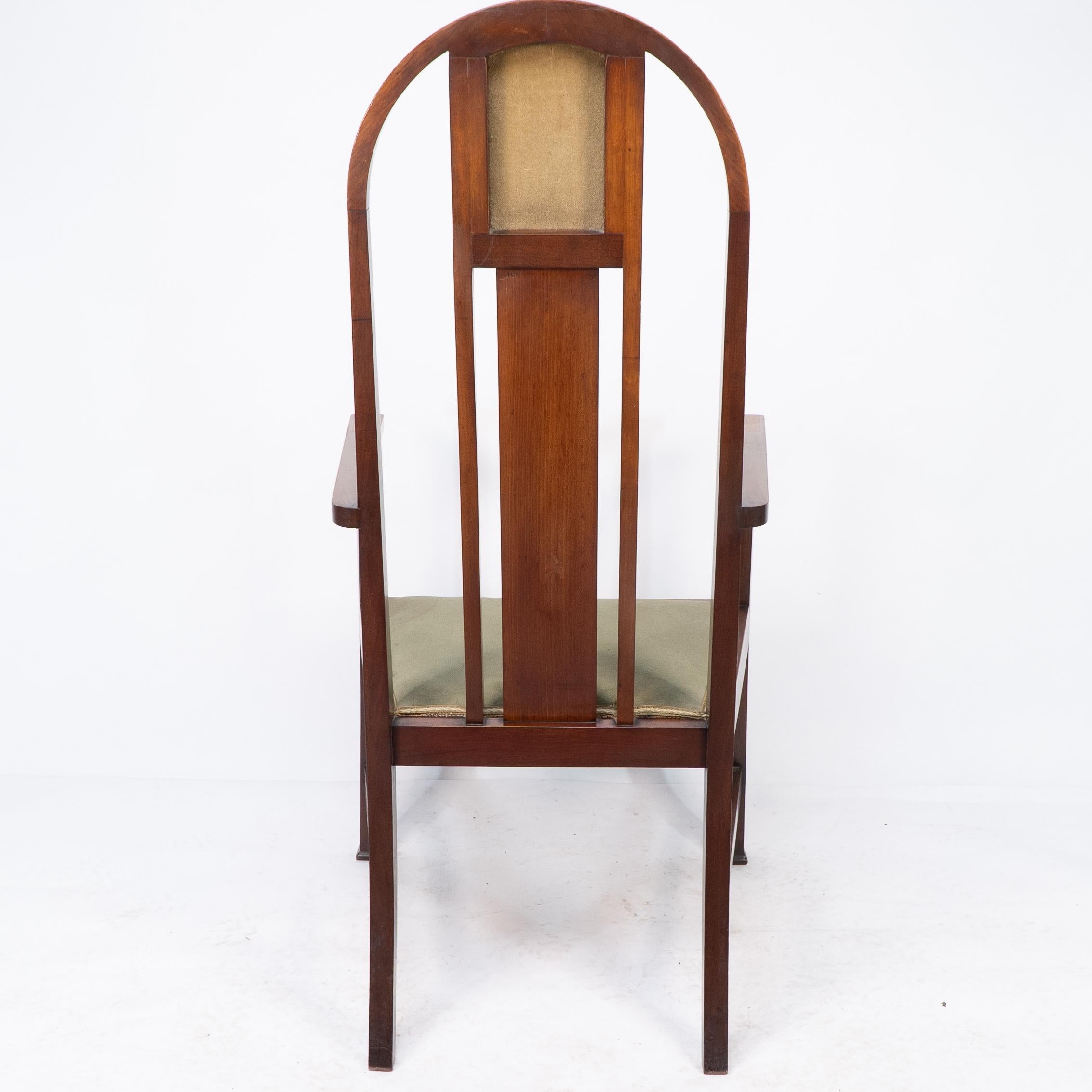 Liberty and Co attri, A Pair of Arts and Crafts mahogany and Inlaid Armchair For Sale 11