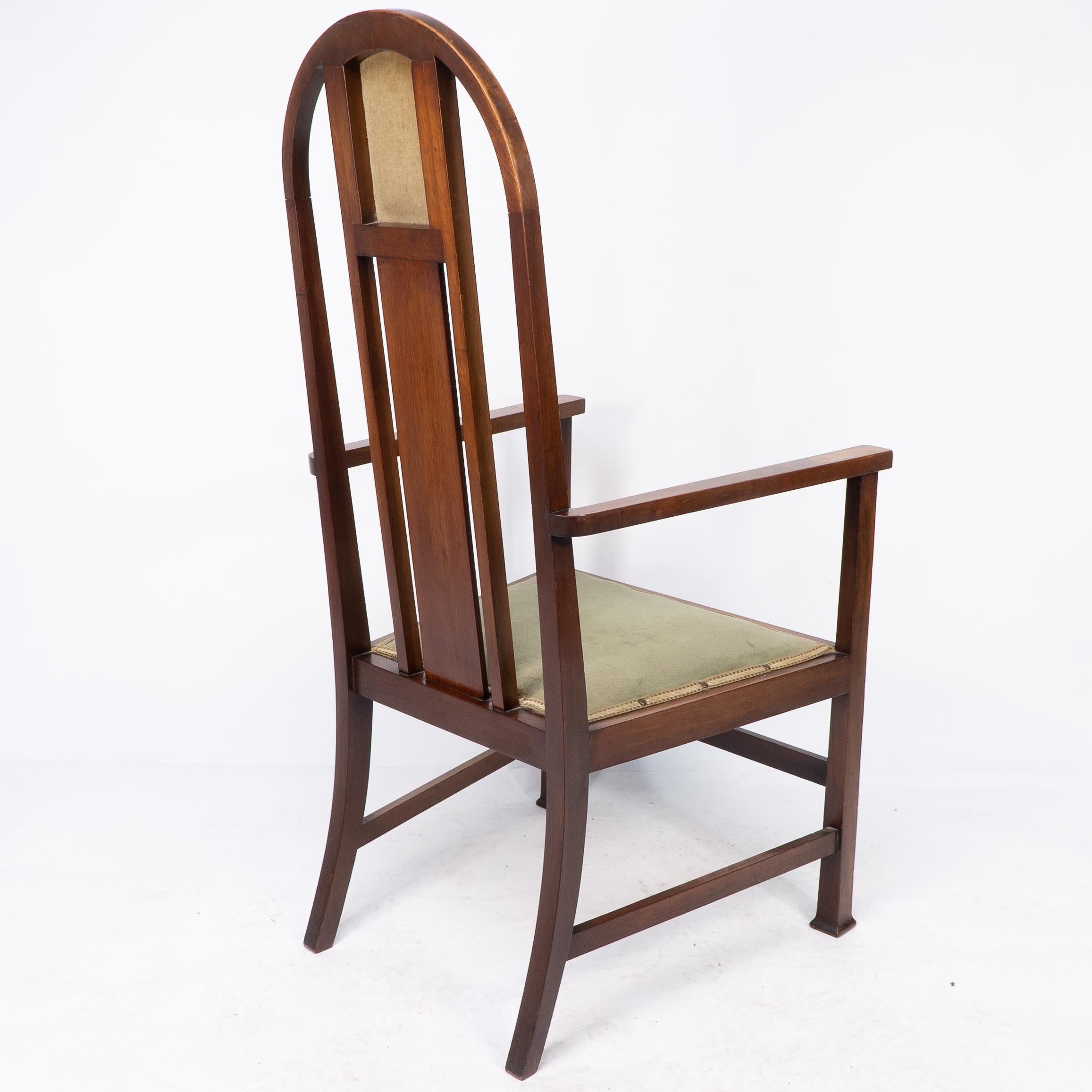 Liberty and Co attri, A Pair of Arts and Crafts mahogany and Inlaid Armchair For Sale 12