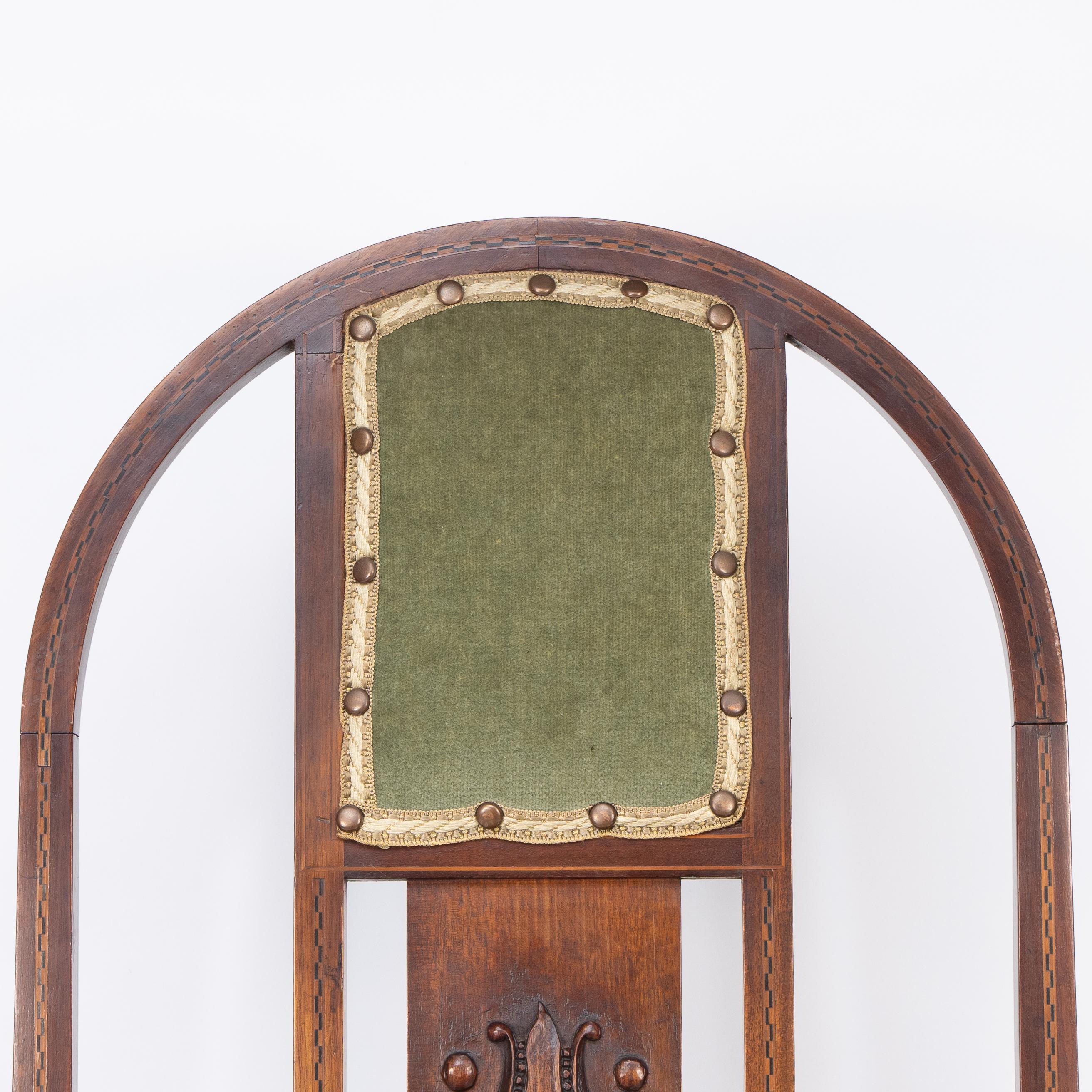 Mahogany Liberty and Co attri, A Pair of Arts and Crafts mahogany and Inlaid Armchair For Sale