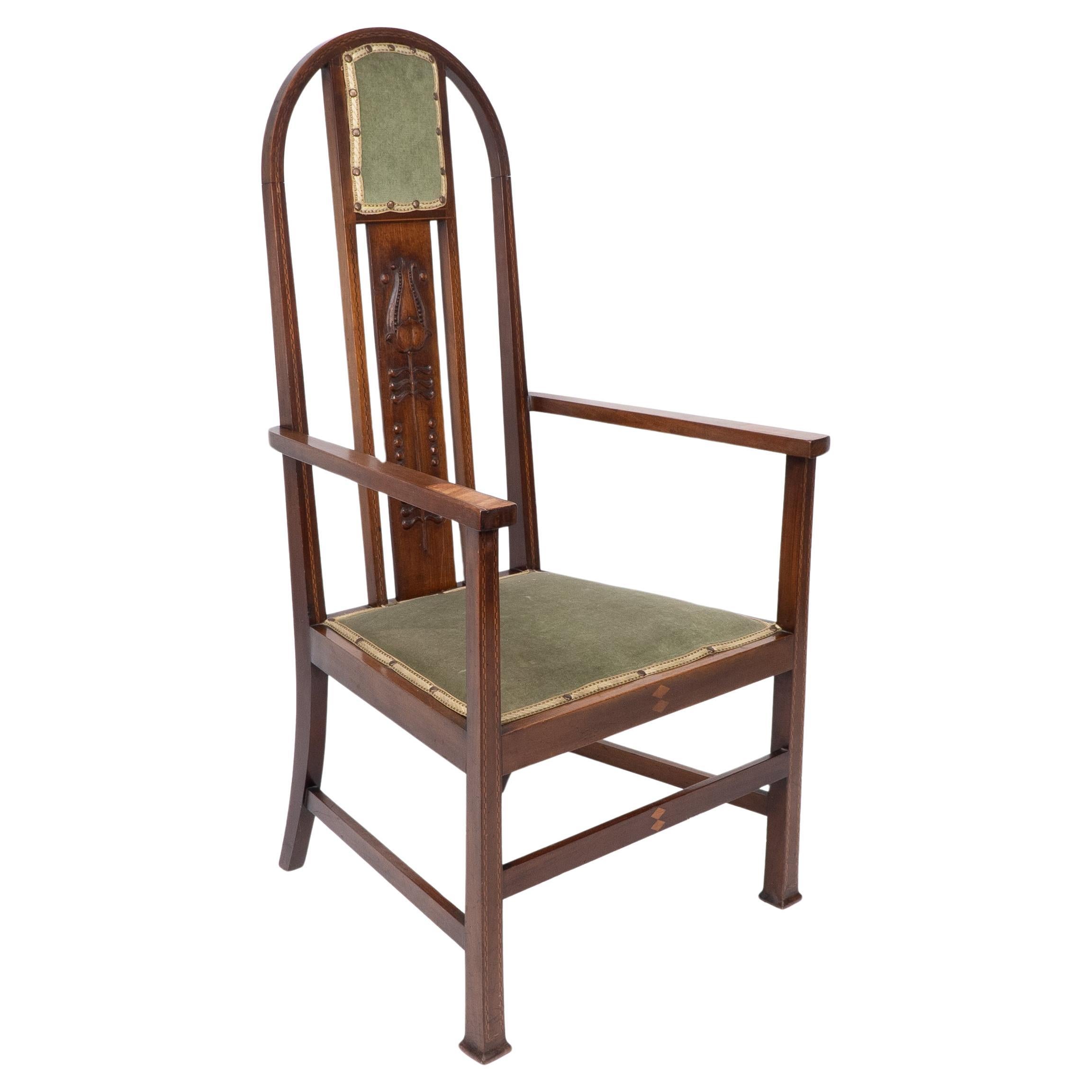 Liberty and Co attri, A Pair of Arts and Crafts mahogany and Inlaid Armchair For Sale
