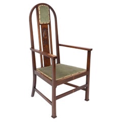Vintage Liberty and Co attri, A Pair of Arts and Crafts mahogany and Inlaid Armchair