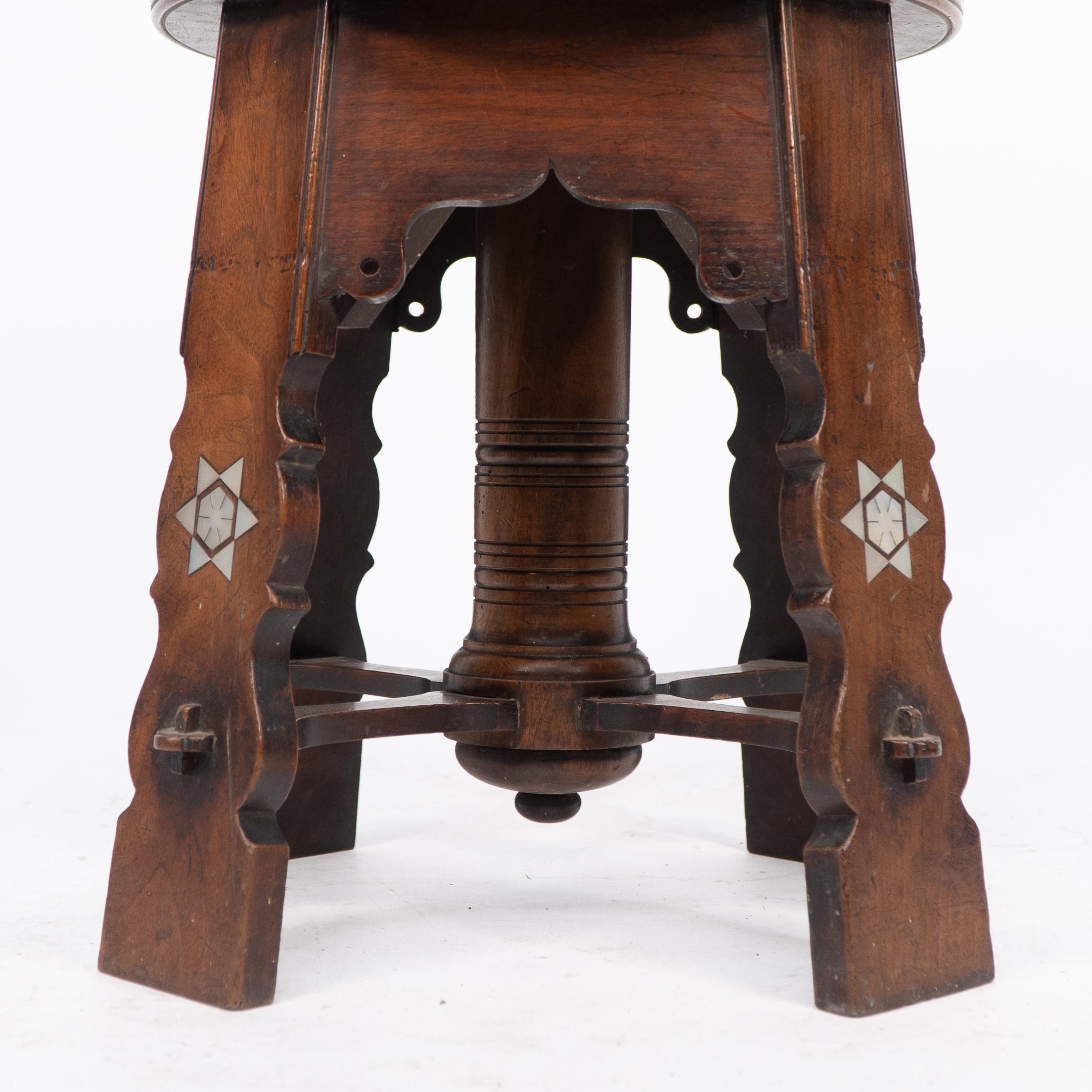 Liberty and Co attri. A rare Moorish walnut revolving stool with Moorish arches For Sale 10
