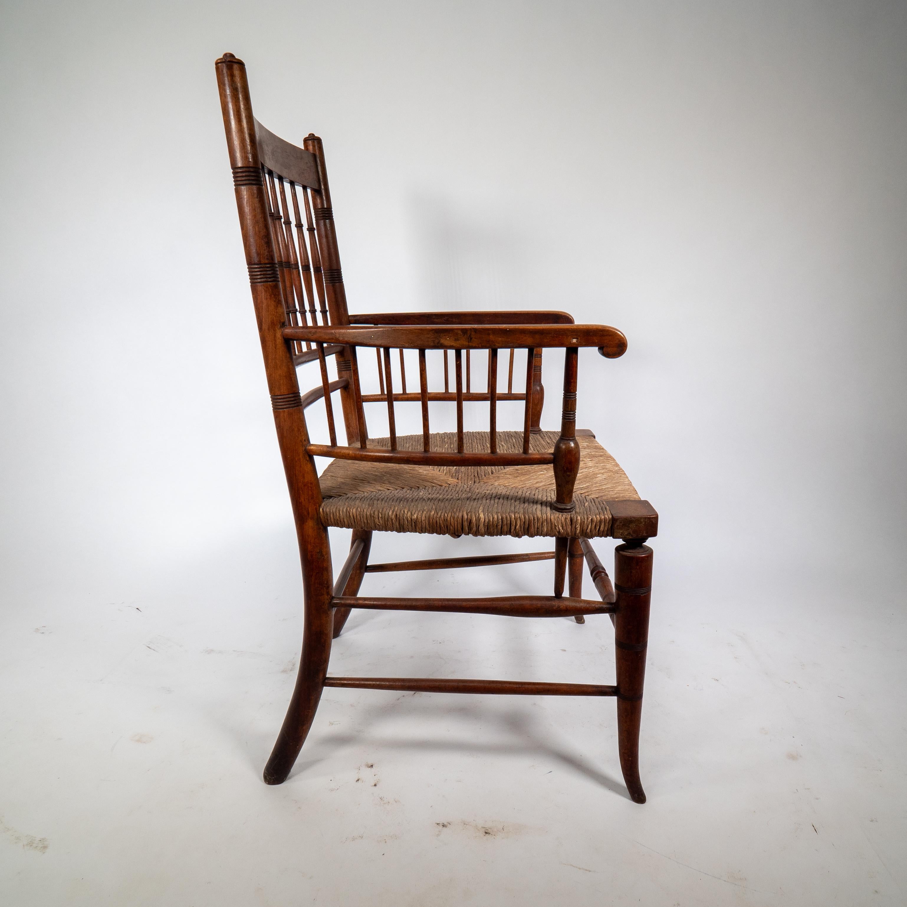 Liberty and Co attributed An Aesthetic Movement rush seat armchair In Good Condition For Sale In London, GB