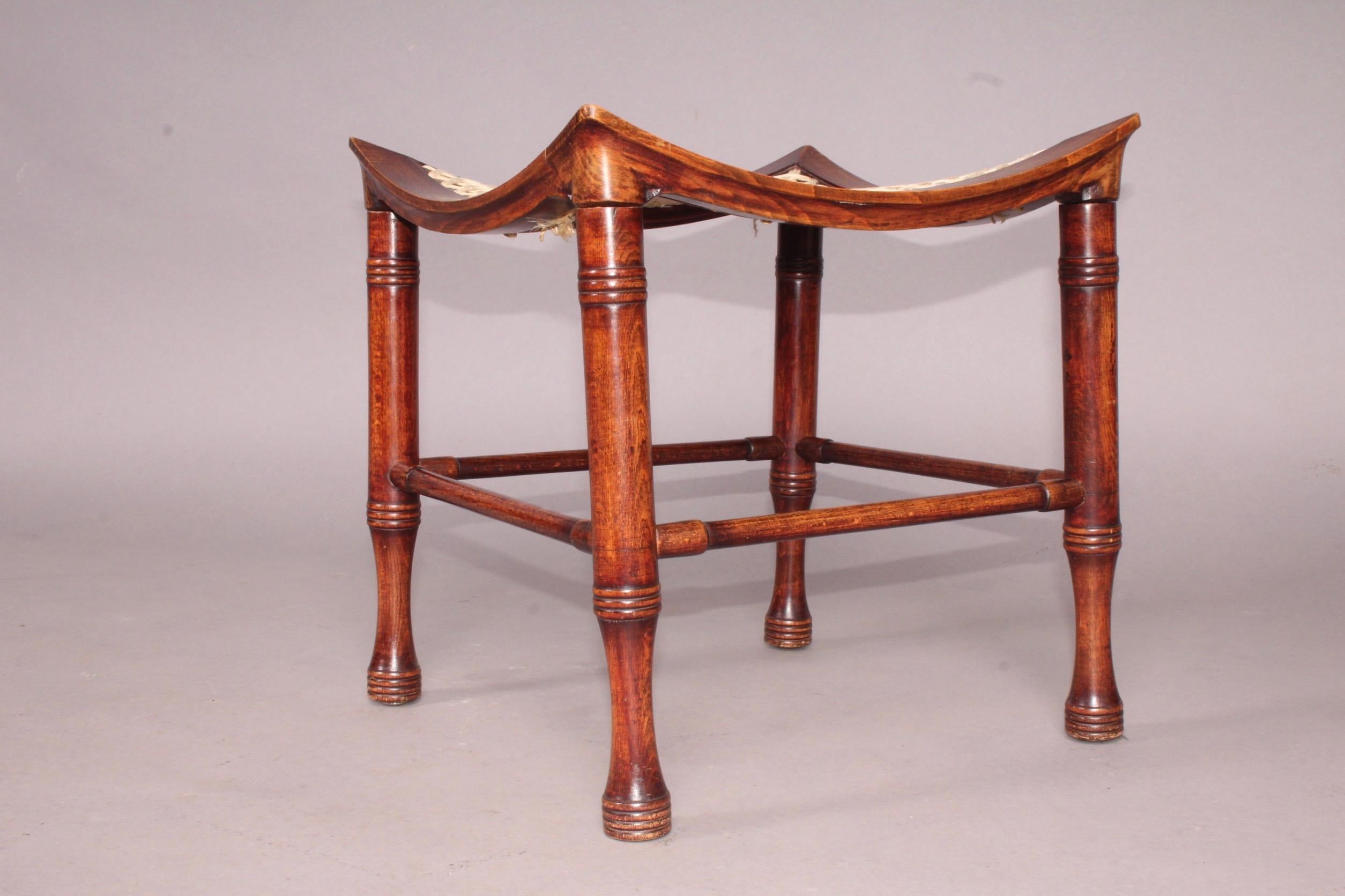 Liberty & Co. Stained Beech Dish Shaped Thebes Stool with Ring Turned Legs 1