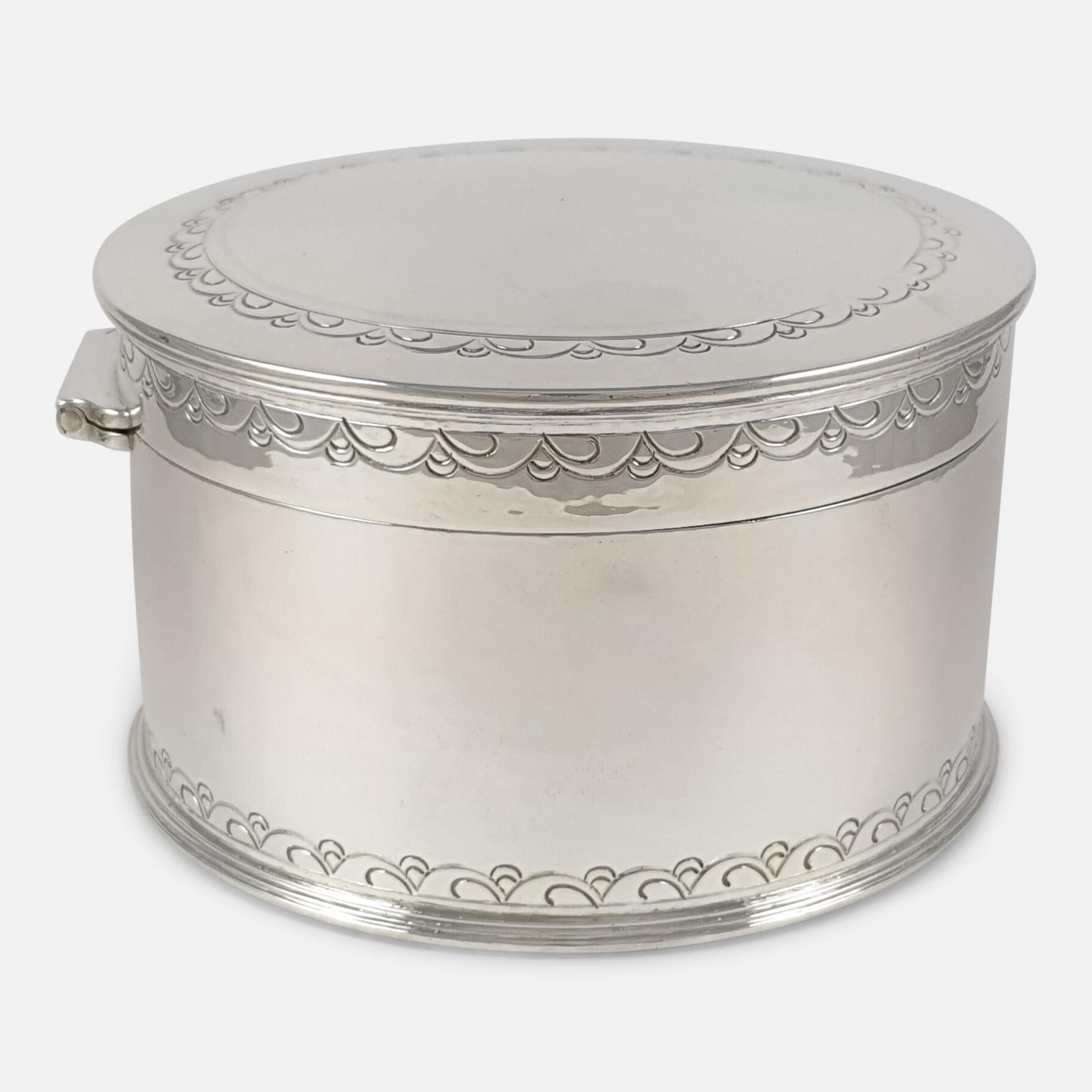 Arts and Crafts Liberty and Co Sterling Silver Biscuit Box, 1929 For Sale