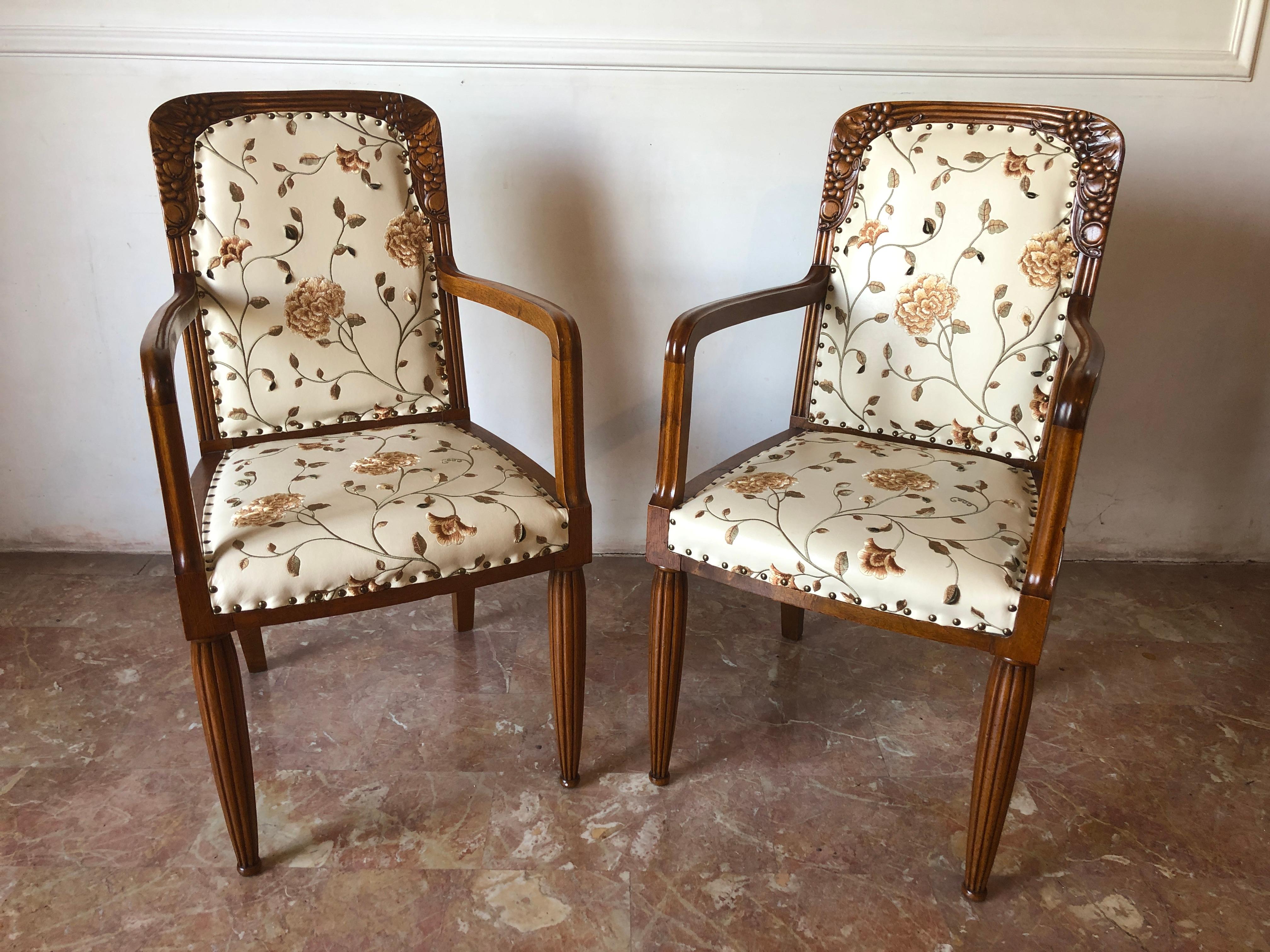 Pair of French Liberty Art Nouveau Armchairs, 1920s For Sale 13