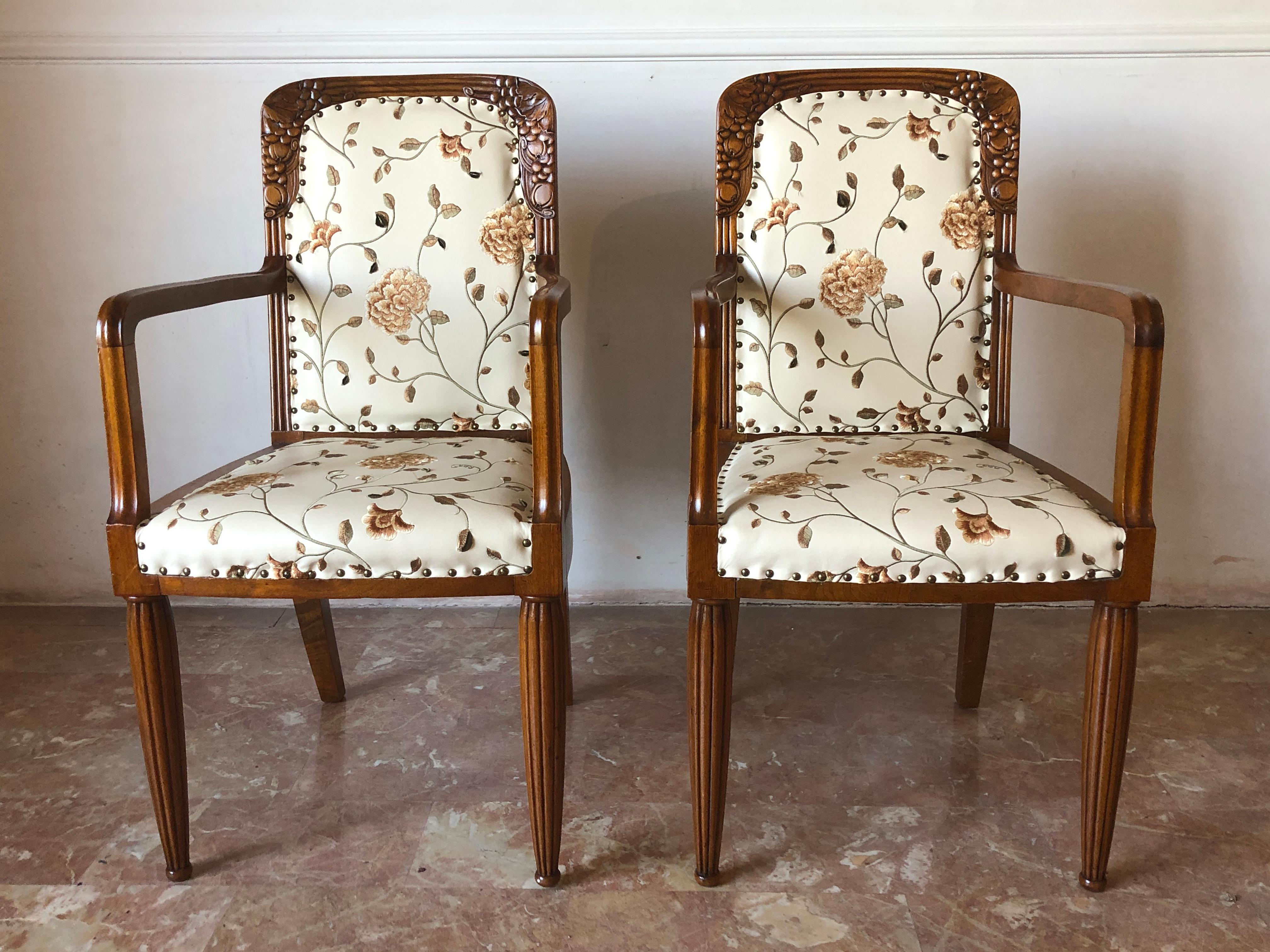 Early 20th Century Pair of French Liberty Art Nouveau Armchairs, 1920s For Sale