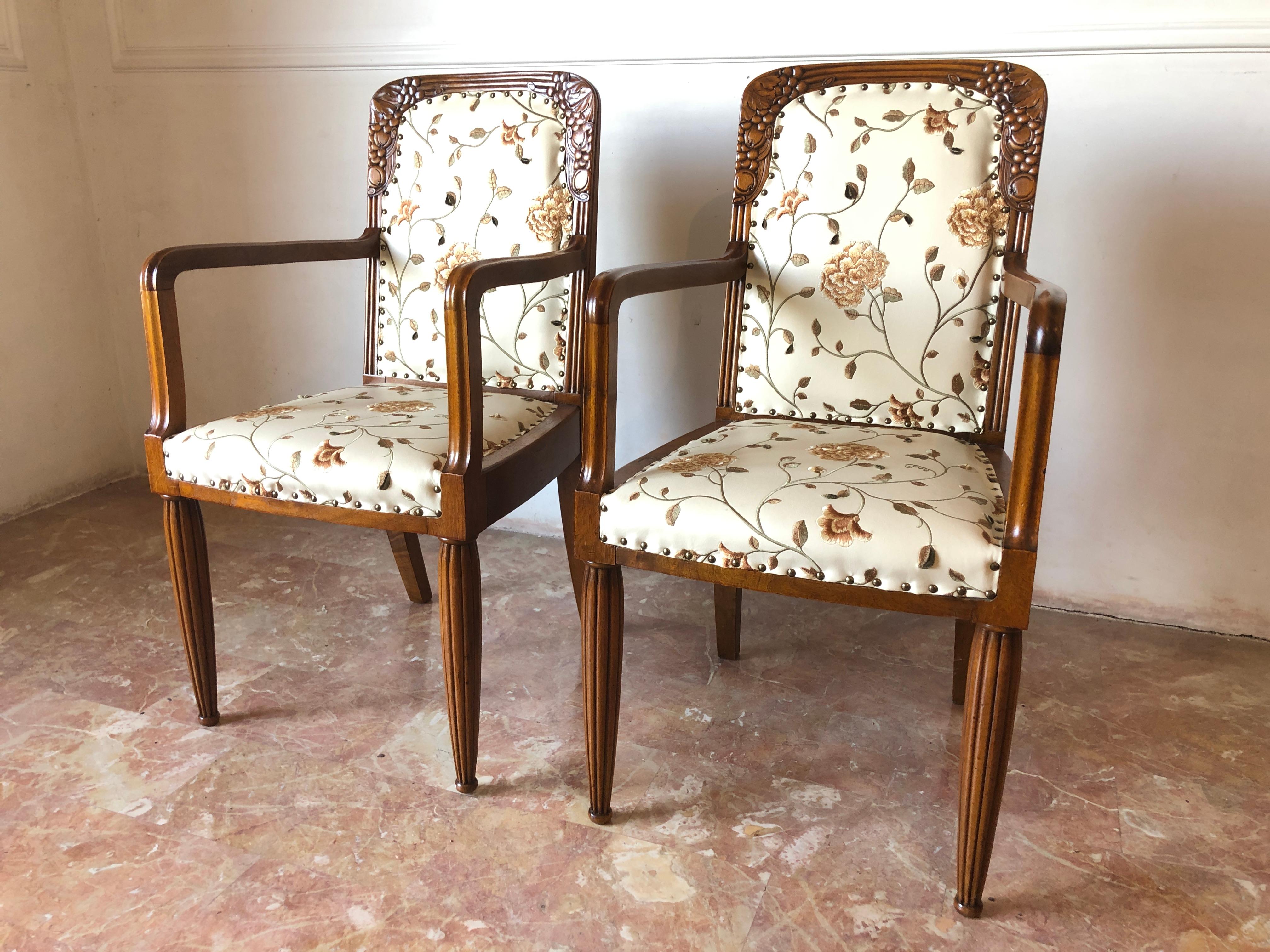 Faux Leather Pair of French Liberty Art Nouveau Armchairs, 1920s For Sale