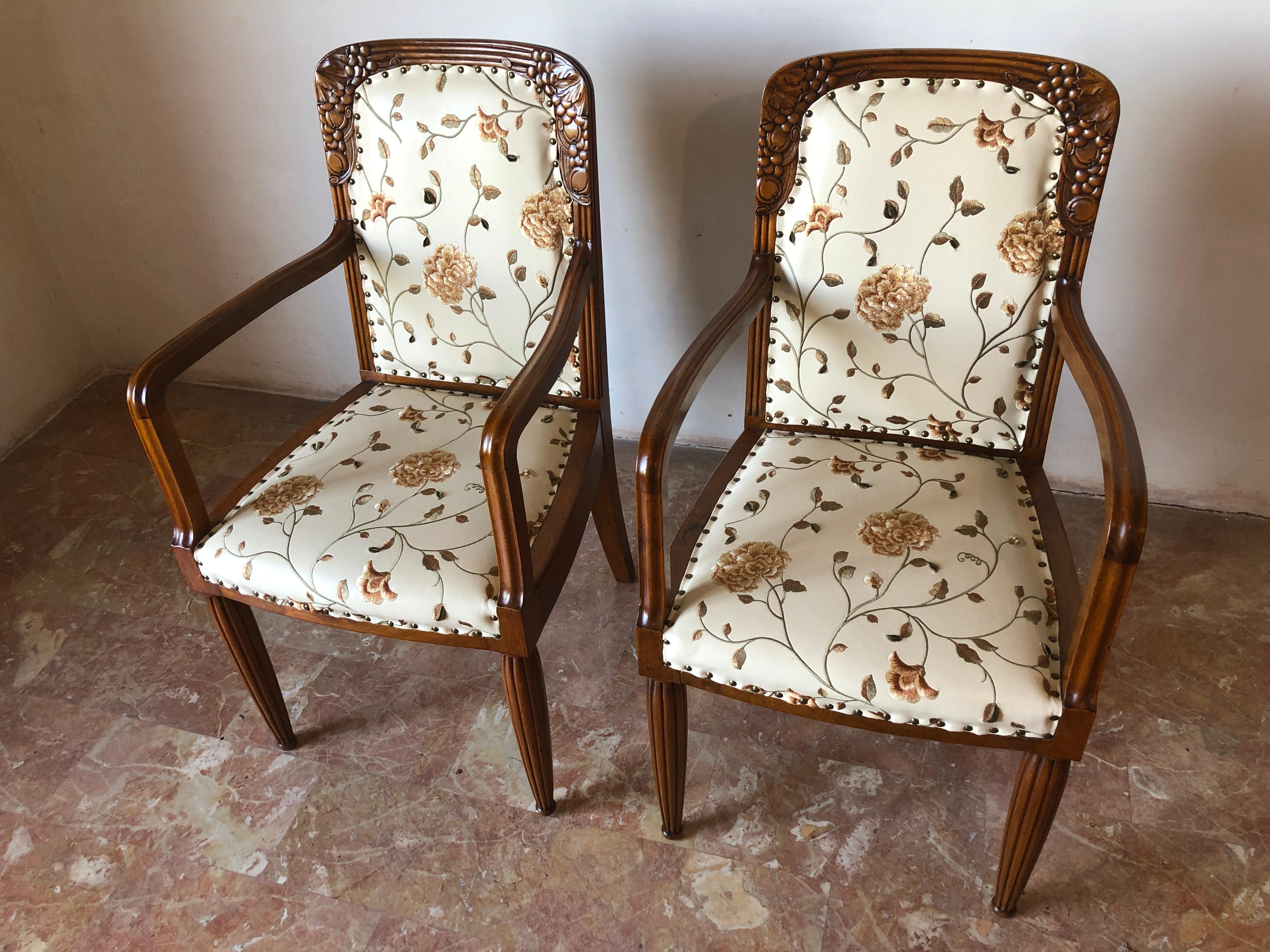 Pair of French Liberty Art Nouveau Armchairs, 1920s For Sale 1