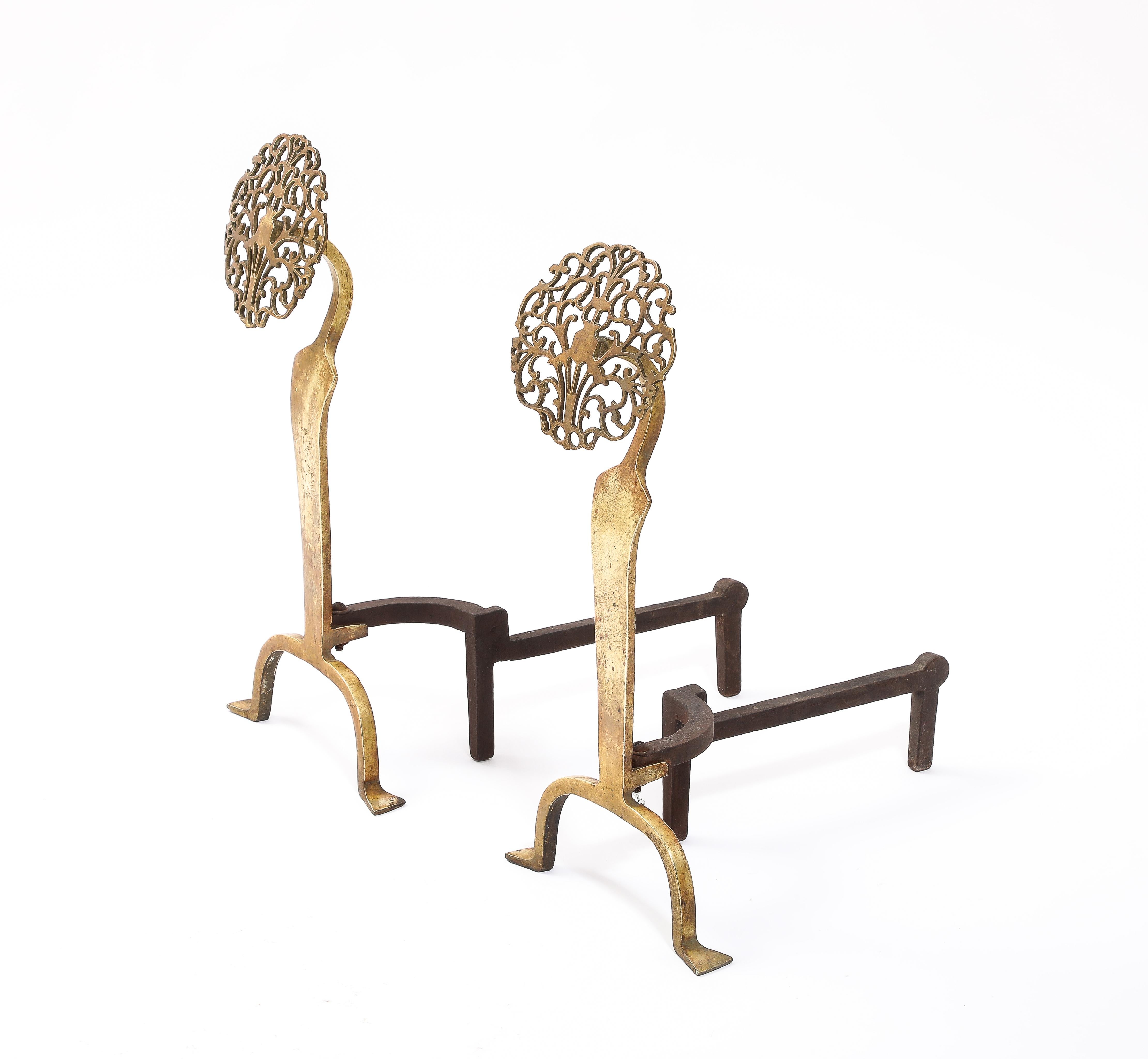 20th Century Liberty Bronze Andirons, UK 1920's For Sale