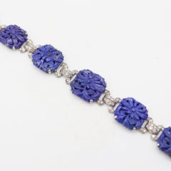 LIBERTY & CO. 1925 Art-Deco Bracelet In Platinum With Cwt In Diamonds & Lapis