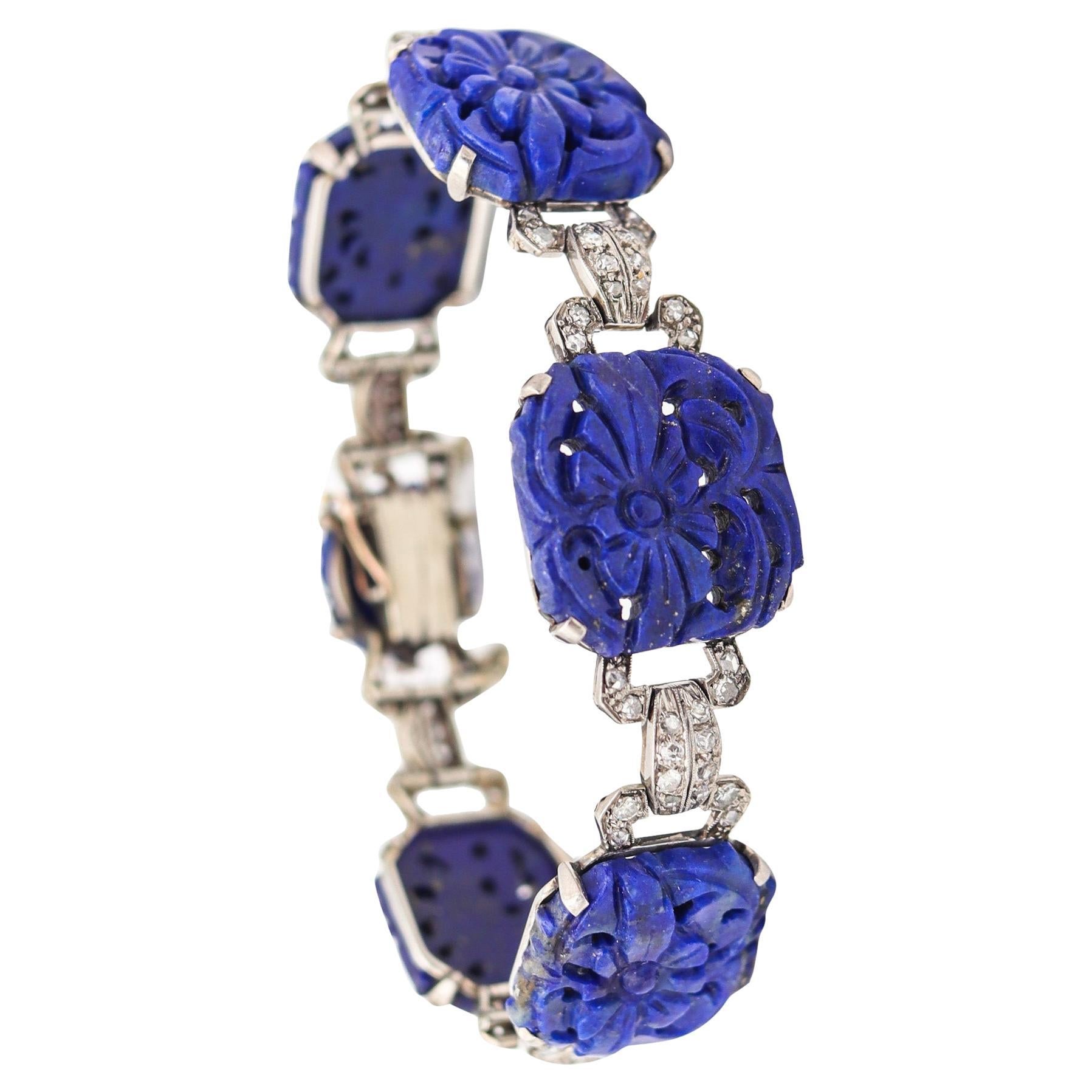 LIBERTY & CO. 1925 Art-Deco-Armband aus Platin mit Cwt Diamanten und Lapis im Angebot