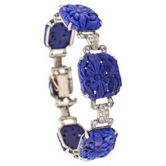 LIBERTY & CO. 1925 Art-Deco Bracelet In Platinum With Cwt In Diamonds & Lapis