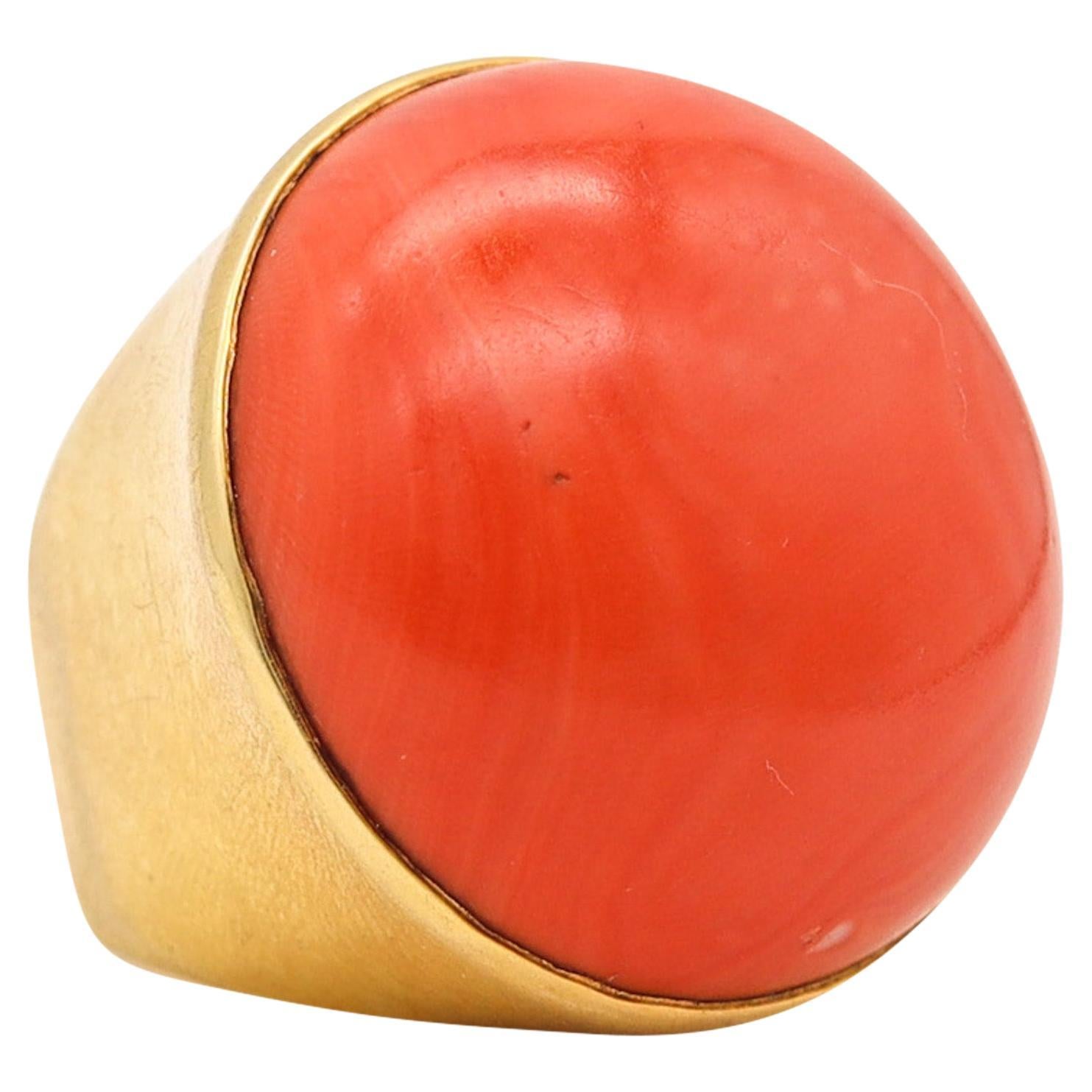 Liberty & Co. 1978 Massive Cocktail Ring In 18Kt Gold With 126.80 Cts Red Coral For Sale