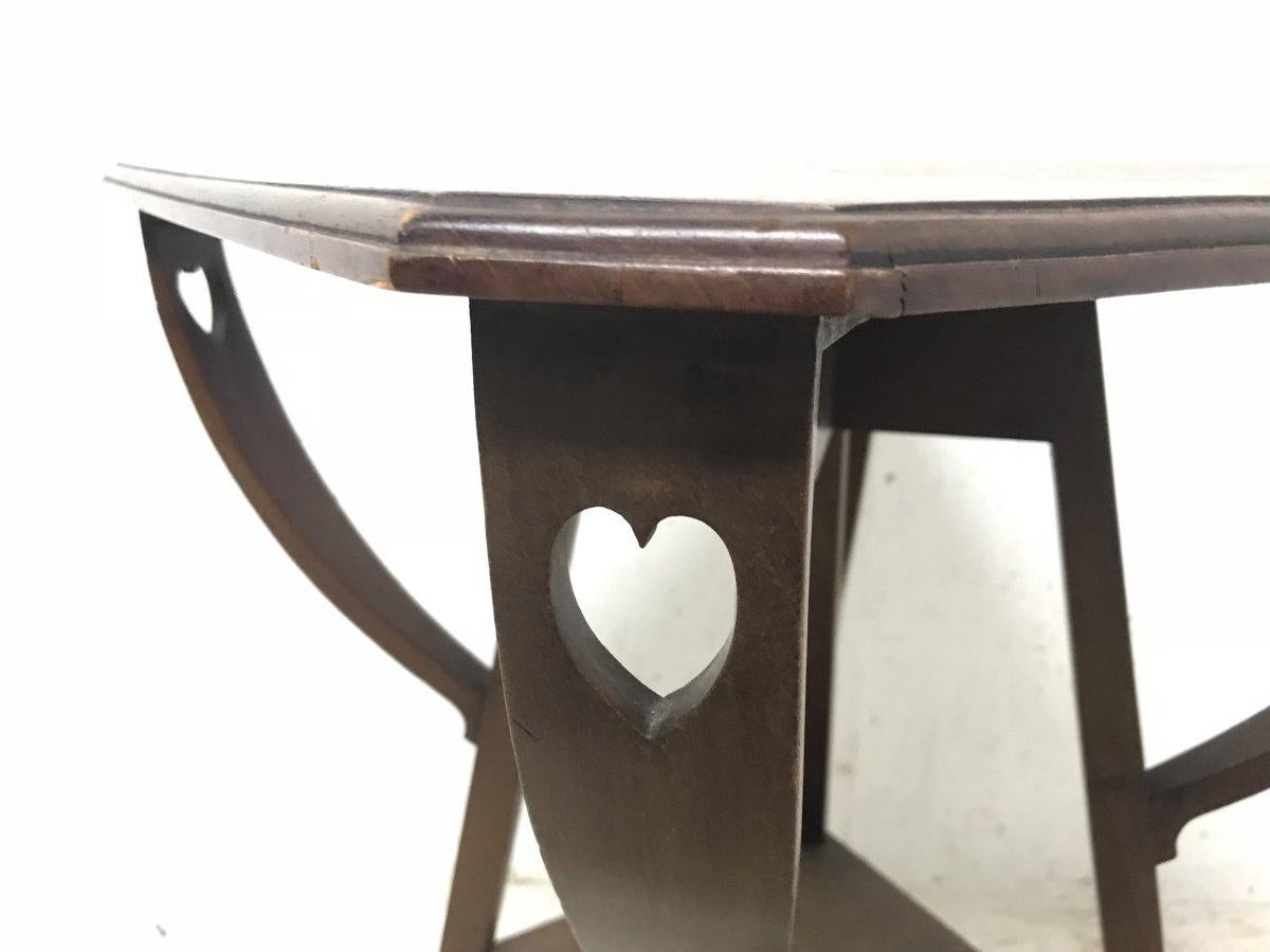 Liberty & Co a Fine Arts & Crafts Mahogany Side Table with Pierced Heart Details In Good Condition For Sale In London, GB