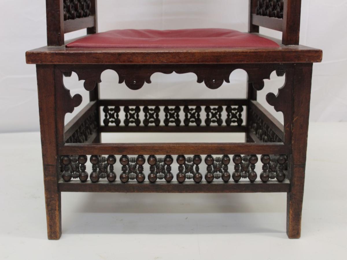 Liberty & Co a Moorish Walnut Armchair with Mashrabiya Turned Details Throughout For Sale 7
