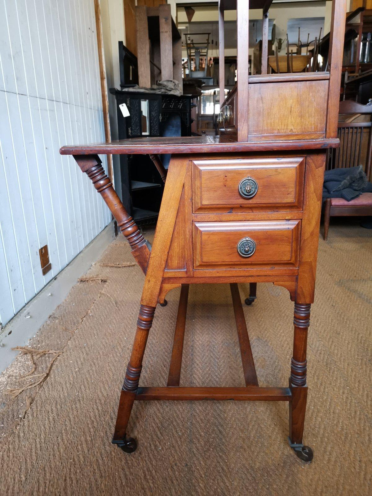 Liberty & Co A Moorish Walnut Desk with Angular Design & 4 Opposite Side Drawers For Sale 5