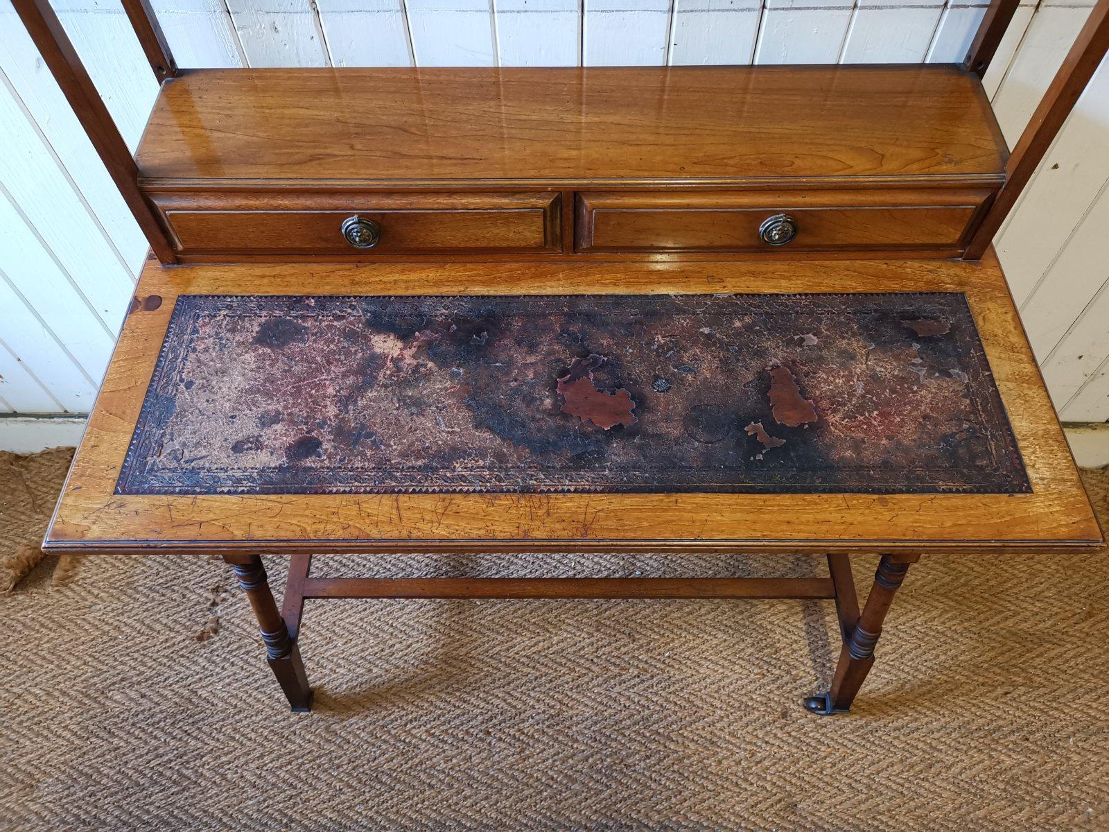 Liberty & Co A Moorish Walnut Desk with Angular Design & 4 Opposite Side Drawers In Good Condition For Sale In London, GB
