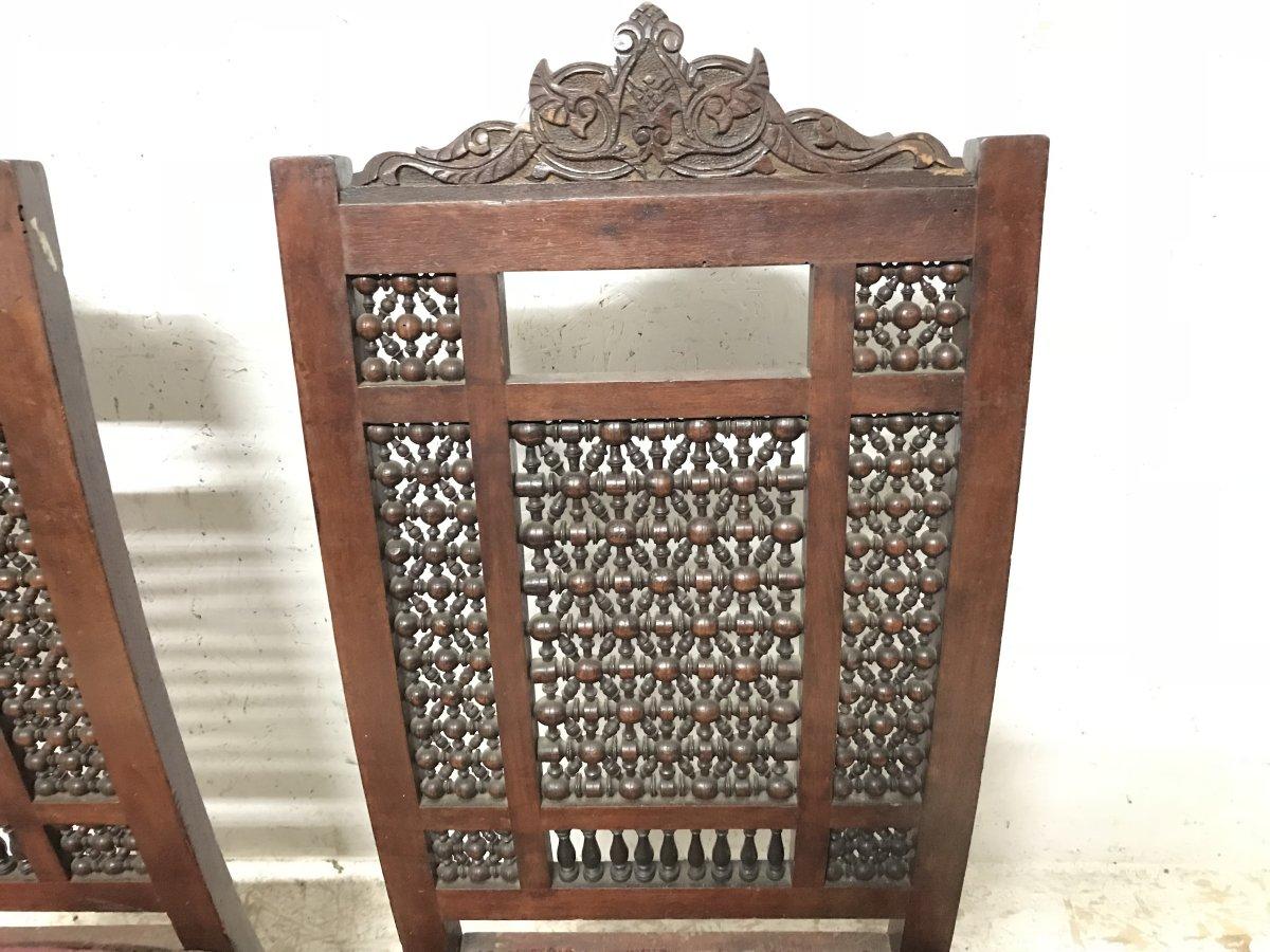 Liberty & Co. a Pair of Moorish Side Chairs with Carving & Moucharabieh Turnings 2