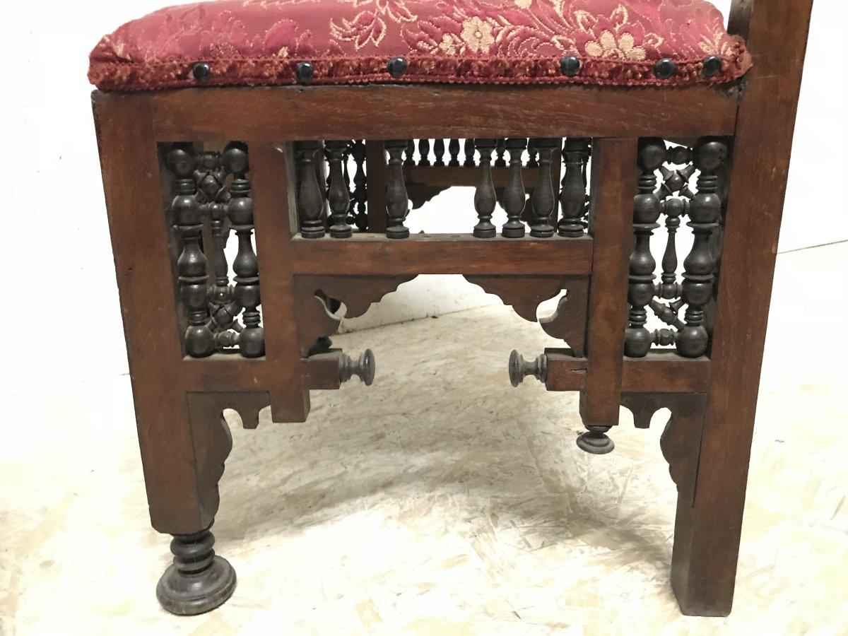 Liberty & Co. a Pair of Moorish Side Chairs with Carving & Moucharabieh Turnings 5