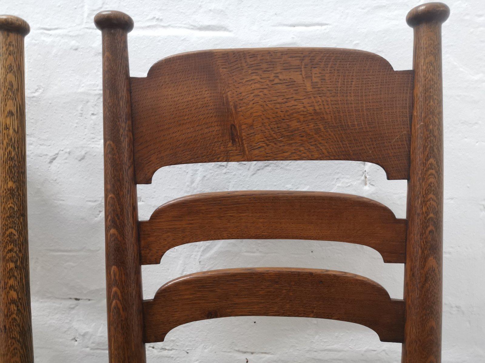 Late 19th Century Liberty & Co. a Pair of William Birch Arts & Crafts Oak Rush Seat Dining Chairs For Sale