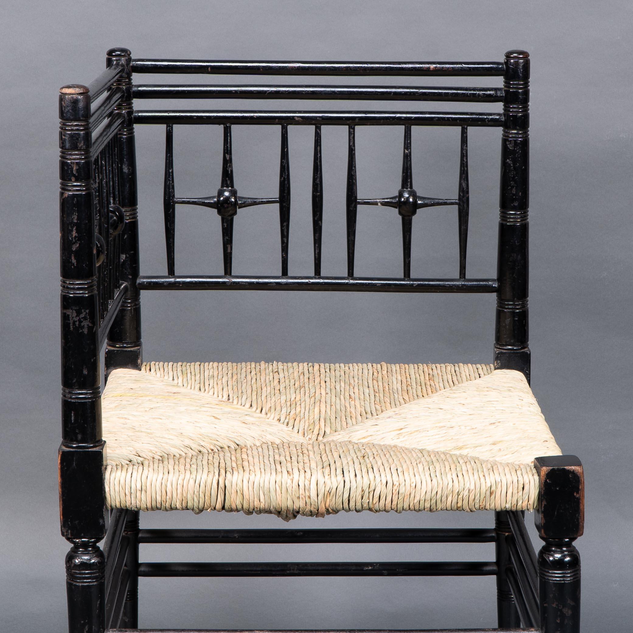 Liberty & Co. Aesthetic Movement ebonized corner armchair from the Argyll suite For Sale 2