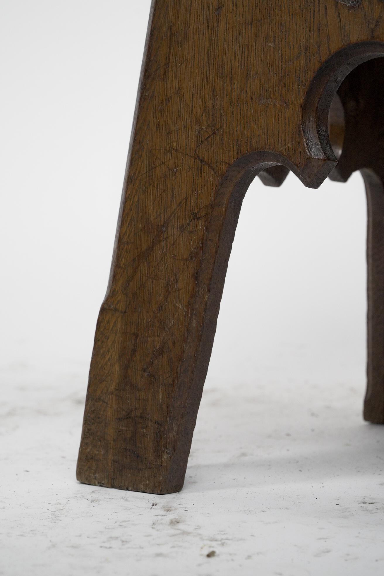 Liberty & Co, an Arts & Crafts Moorish Oak Stool with Embossed Leather Seat For Sale 3