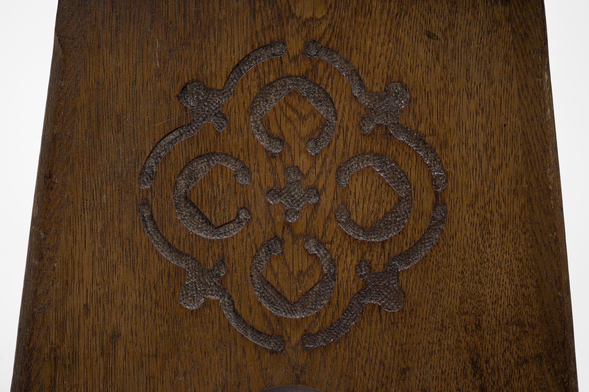 Early 20th Century Liberty & Co, an Arts & Crafts Moorish Oak Stool with Embossed Leather Seat For Sale