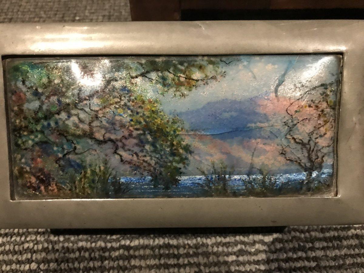 Arts and Crafts Liberty & Co. an Arts & Crafts Pewter and Hand Enameled Jewelry or Cigar Box