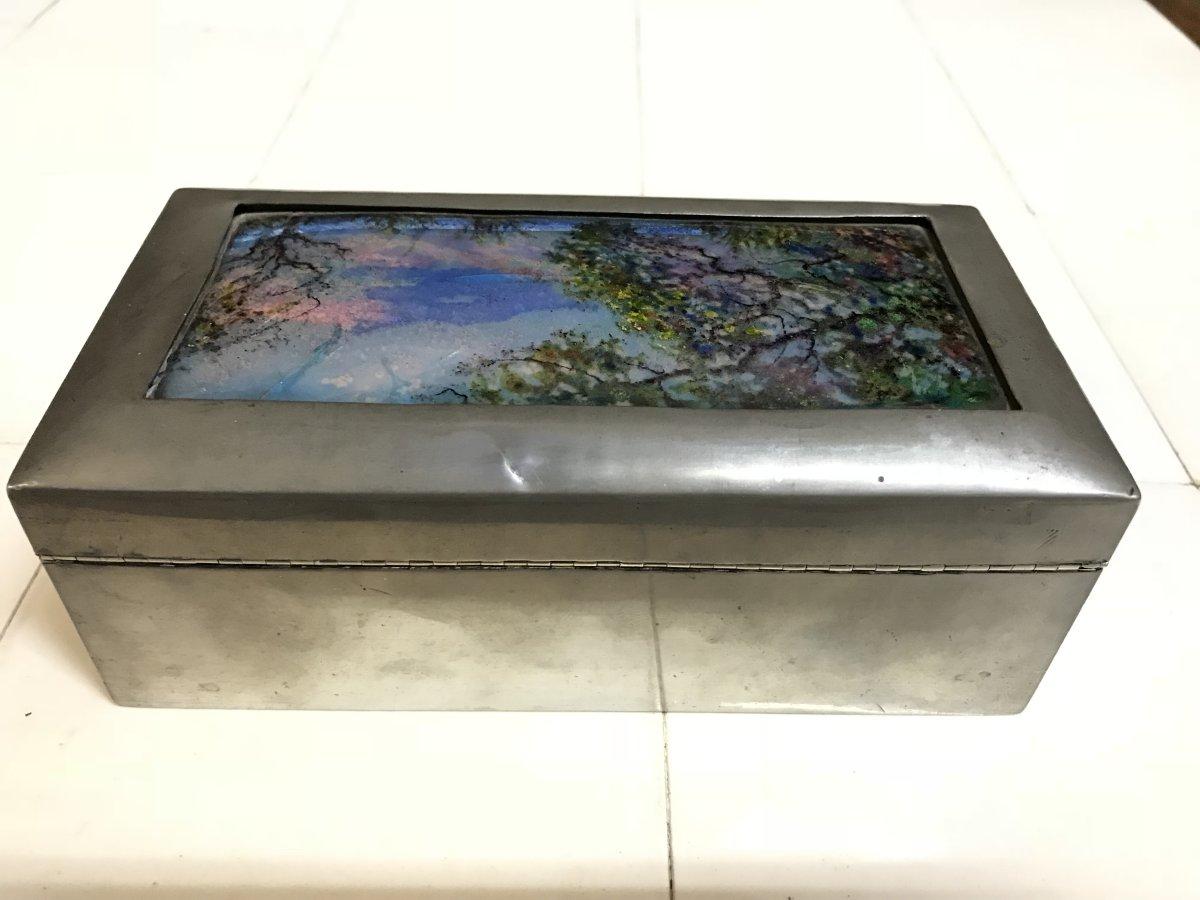 Early 20th Century Liberty & Co. an Arts & Crafts Pewter and Hand Enameled Jewelry or Cigar Box