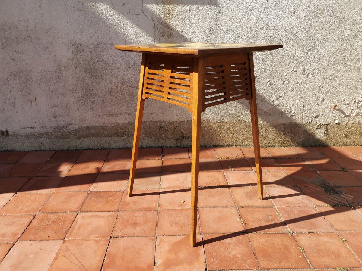 Arts and Crafts Liberty & Co, an Arts & Crafts Side Table with Green & Yellow Tiles to the Top