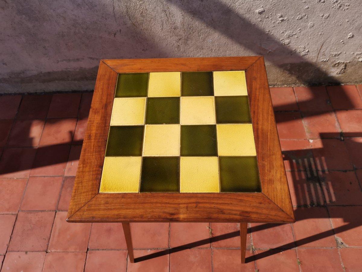 Hand-Crafted Liberty & Co, an Arts & Crafts Side Table with Green & Yellow Tiles to the Top