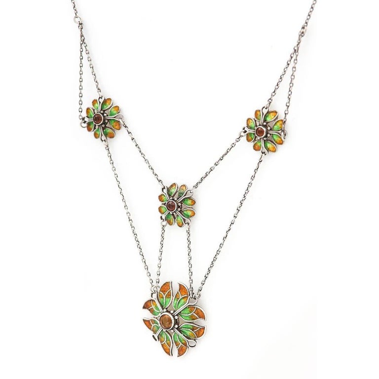 Liberty and Co Arts and Crafts Silver Citrine and Enamel Necklace