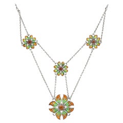 Liberty & Co Arts and Crafts Silver, Citrine and Enamel Necklace Circa 1910