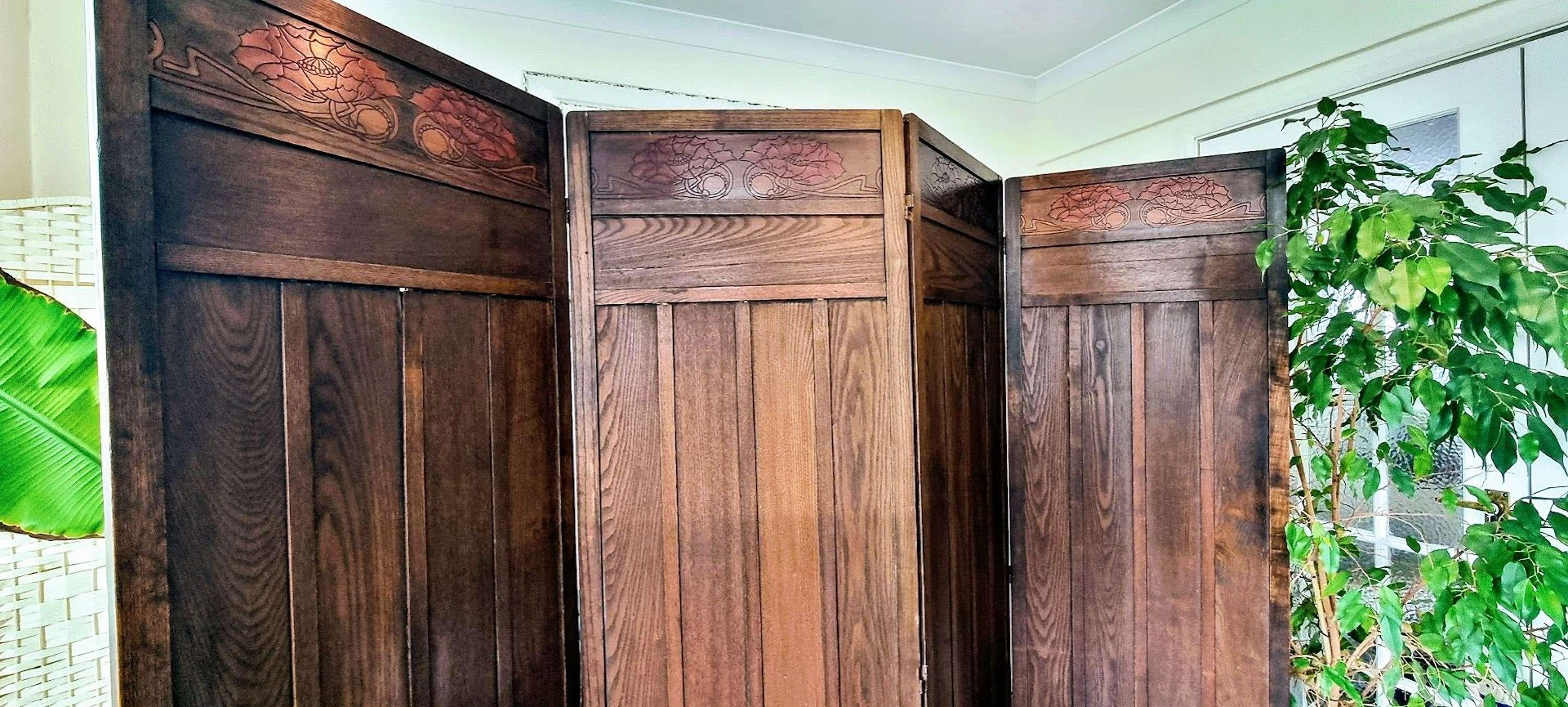 Hand-Crafted Liberty & Co Arts & Crafts four panel 'poppy' room divider screen