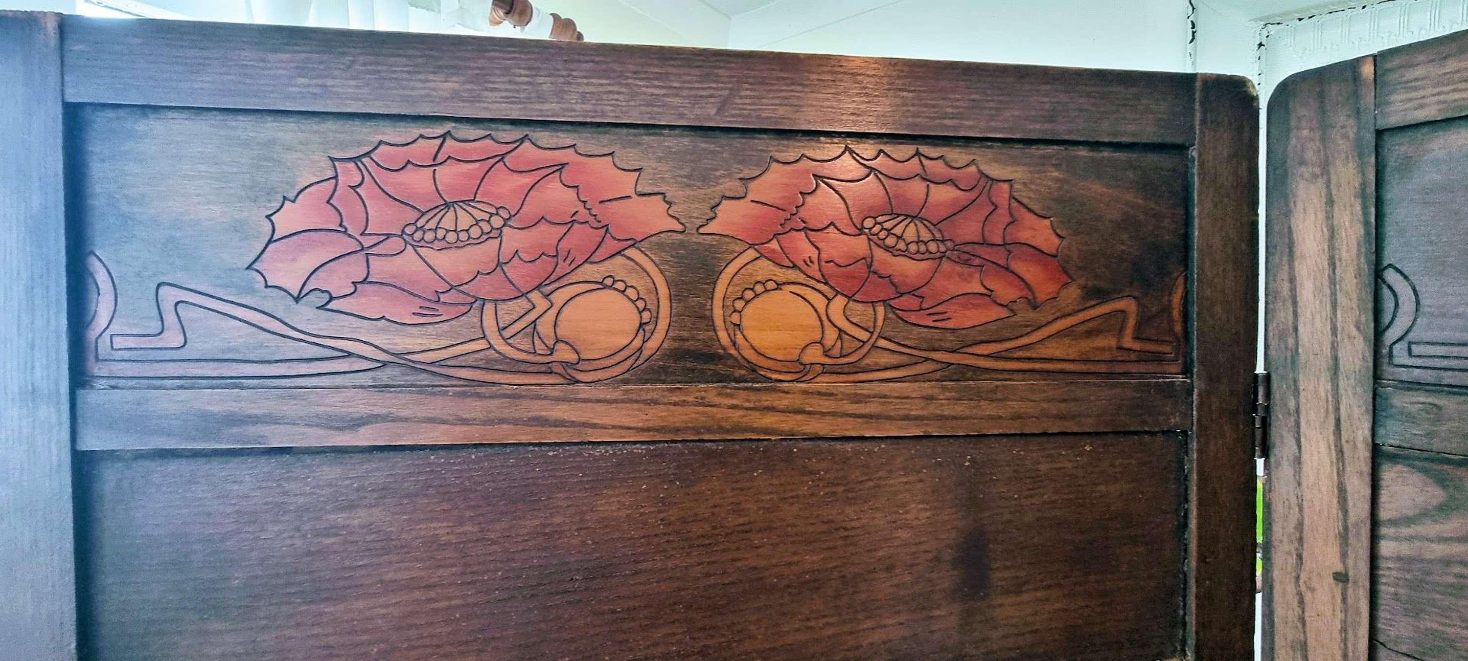 Liberty & Co Arts & Crafts four panel 'poppy' room divider screen In Fair Condition In Walton-On-Thames, GB